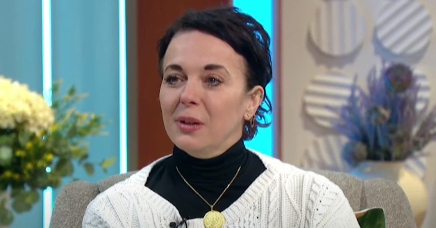 Amanda Abbington in an interview on Lorraine, looking emotional (Credit: ITV/YouTube)