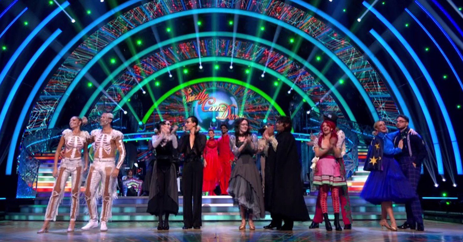 Strictly couples on stage in Halloween costumes 