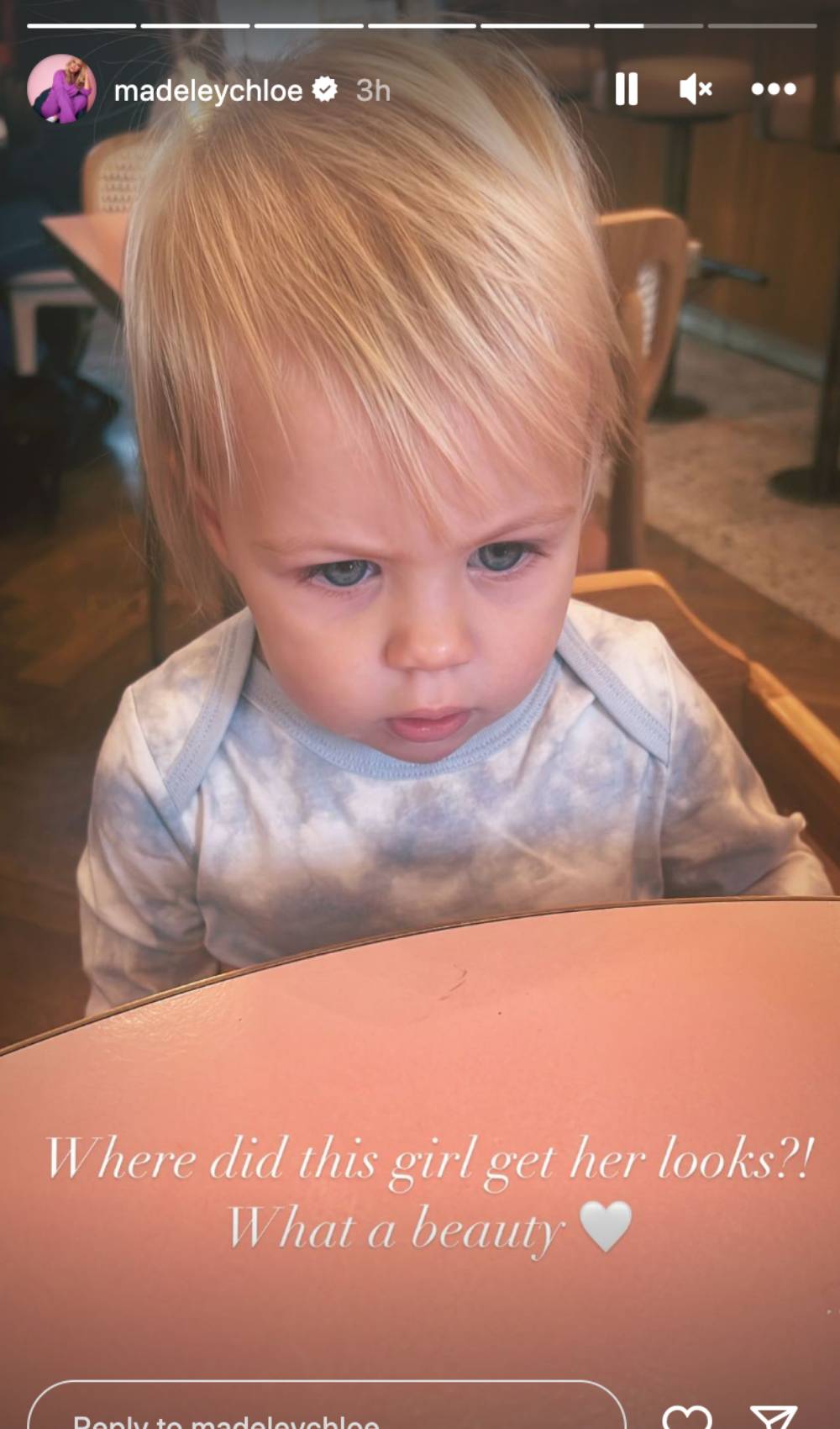 Chloe Madeley shares an Instagram Story about daughter Bodhi