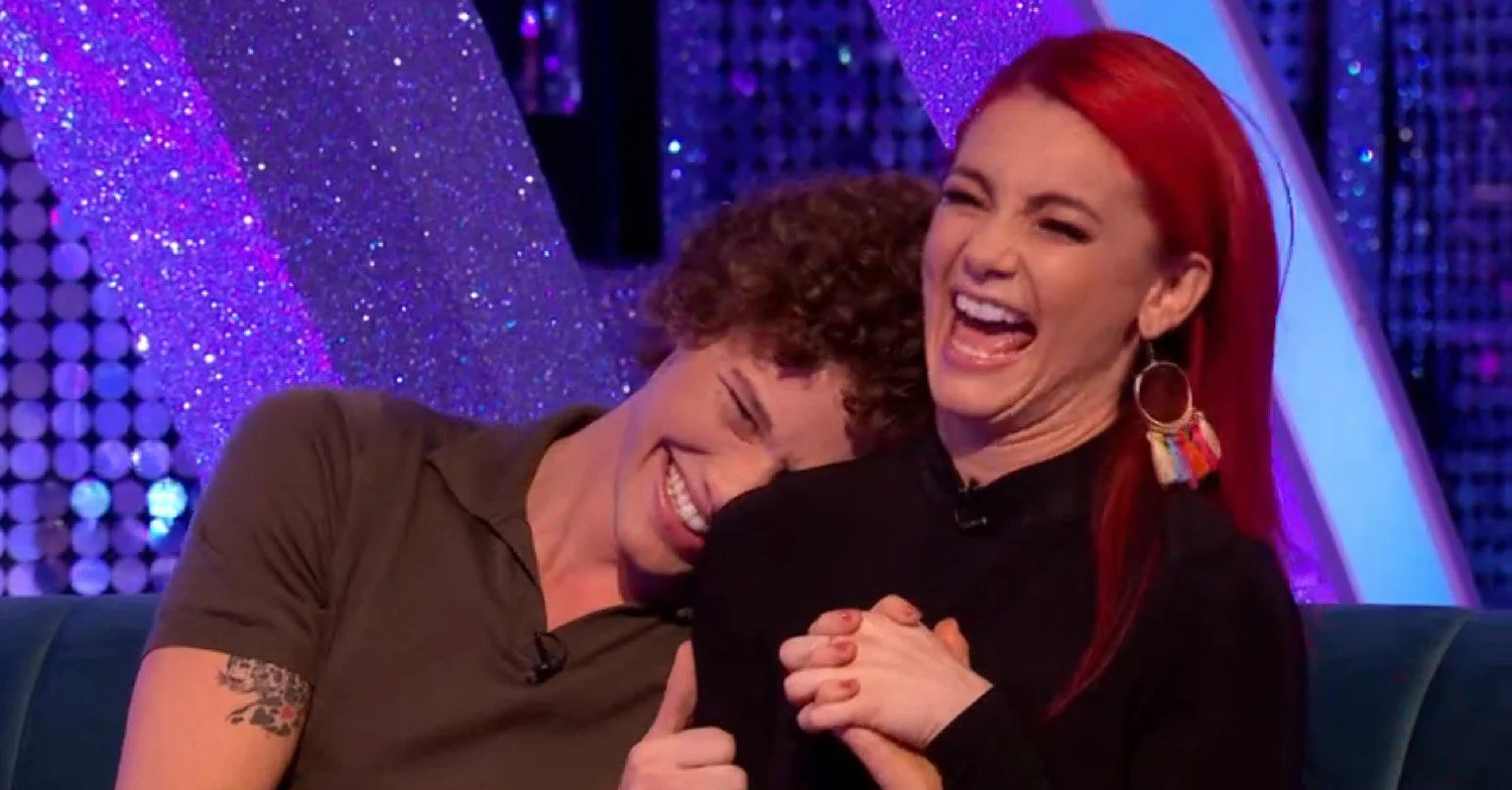 Bobby Brazier and Dianne Buswell laughing on Strictly It Takes Two