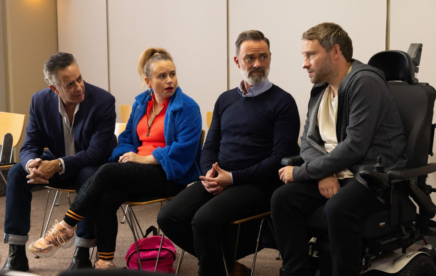 Coronation Street's Dev, Gemma, Billy and Paul are sitting together