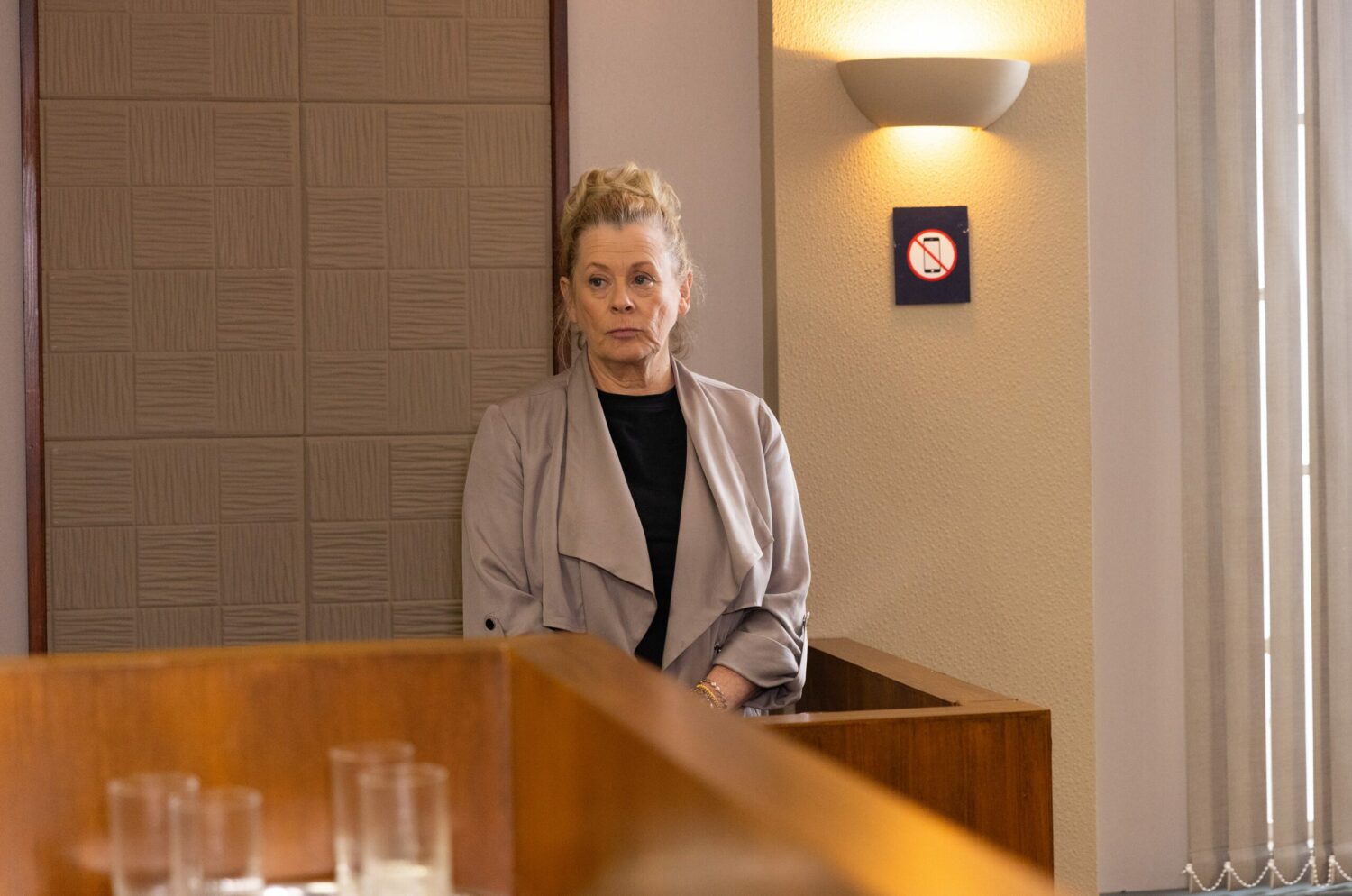 Bernie looks contrite on the stand as she's sentenced in Coronation Street