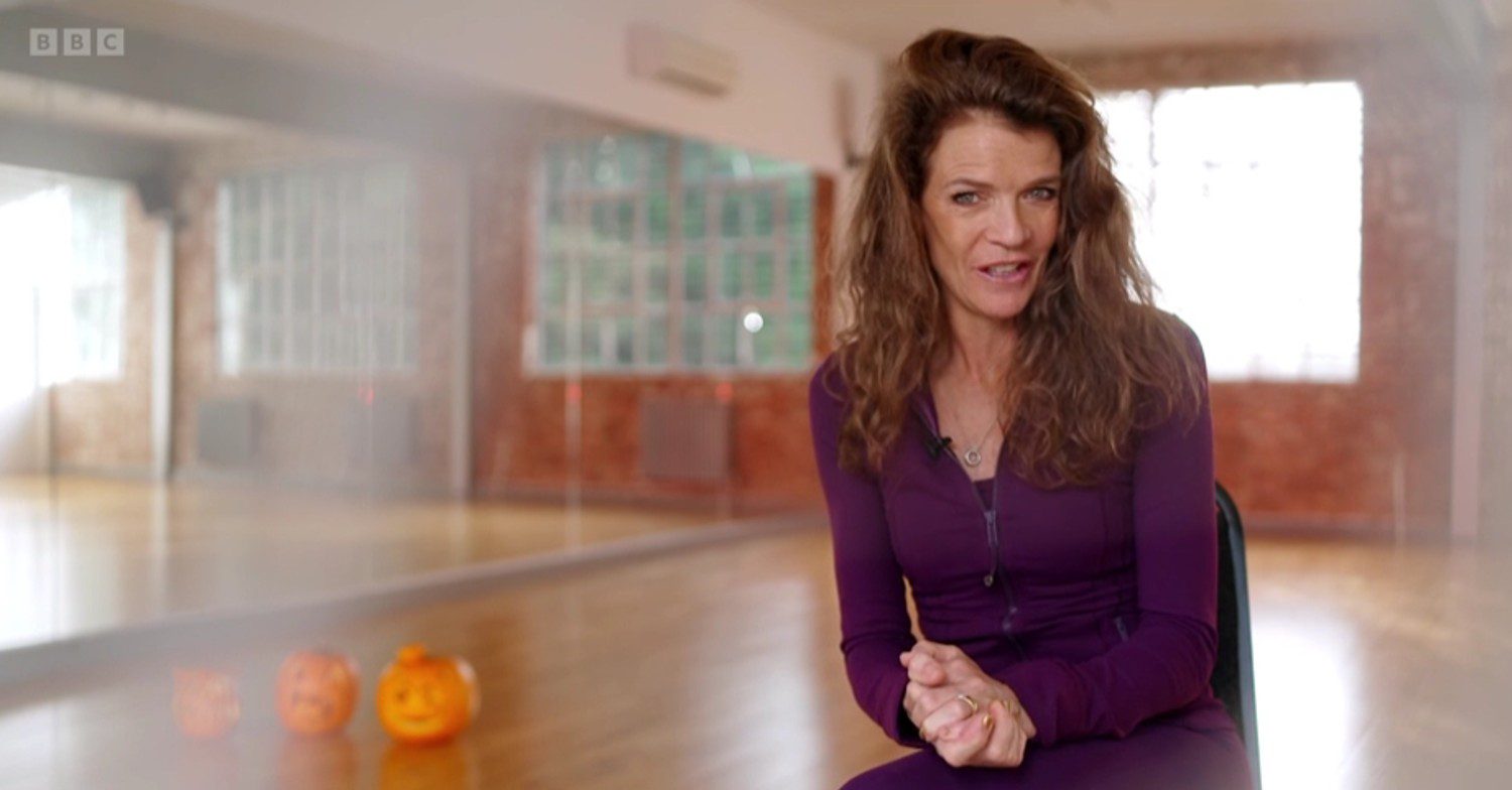 Annabel Croft talking to camera on Strictly