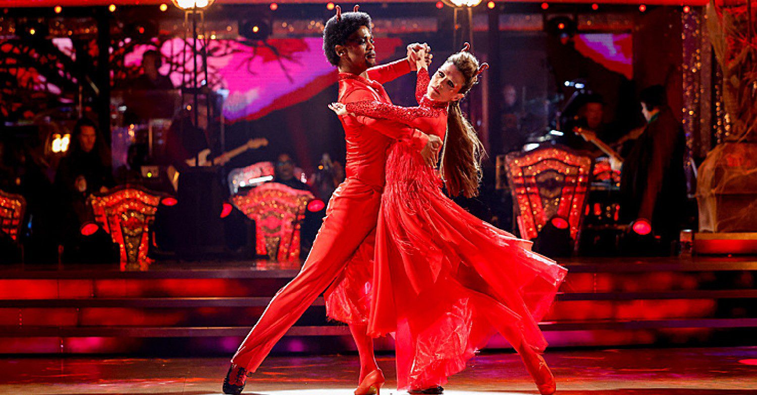 Annabel Croft and Strictly Come Dancing professional Johannes Radebe dancing as devil for a Halloween special of Strictly Come Dancing