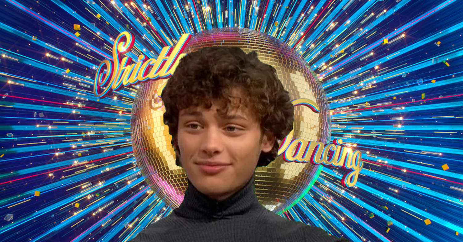 Bobby Brazier in front of the Strictly logo
