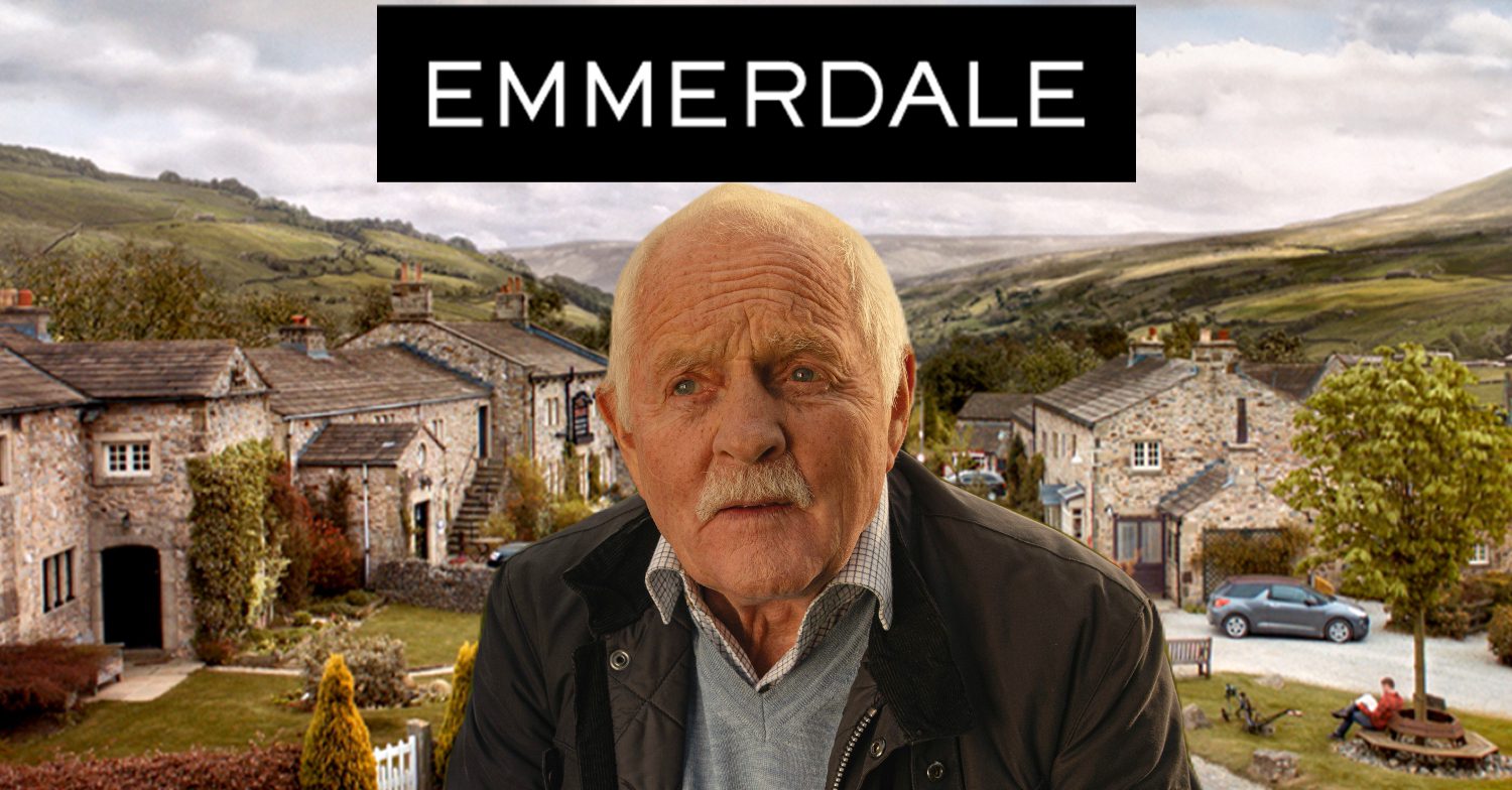 Emmerdale's Eric Pollard, the Emmerdale logo and background of the Dales