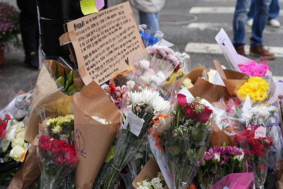 Flowers left outside the home of Matthew Perry