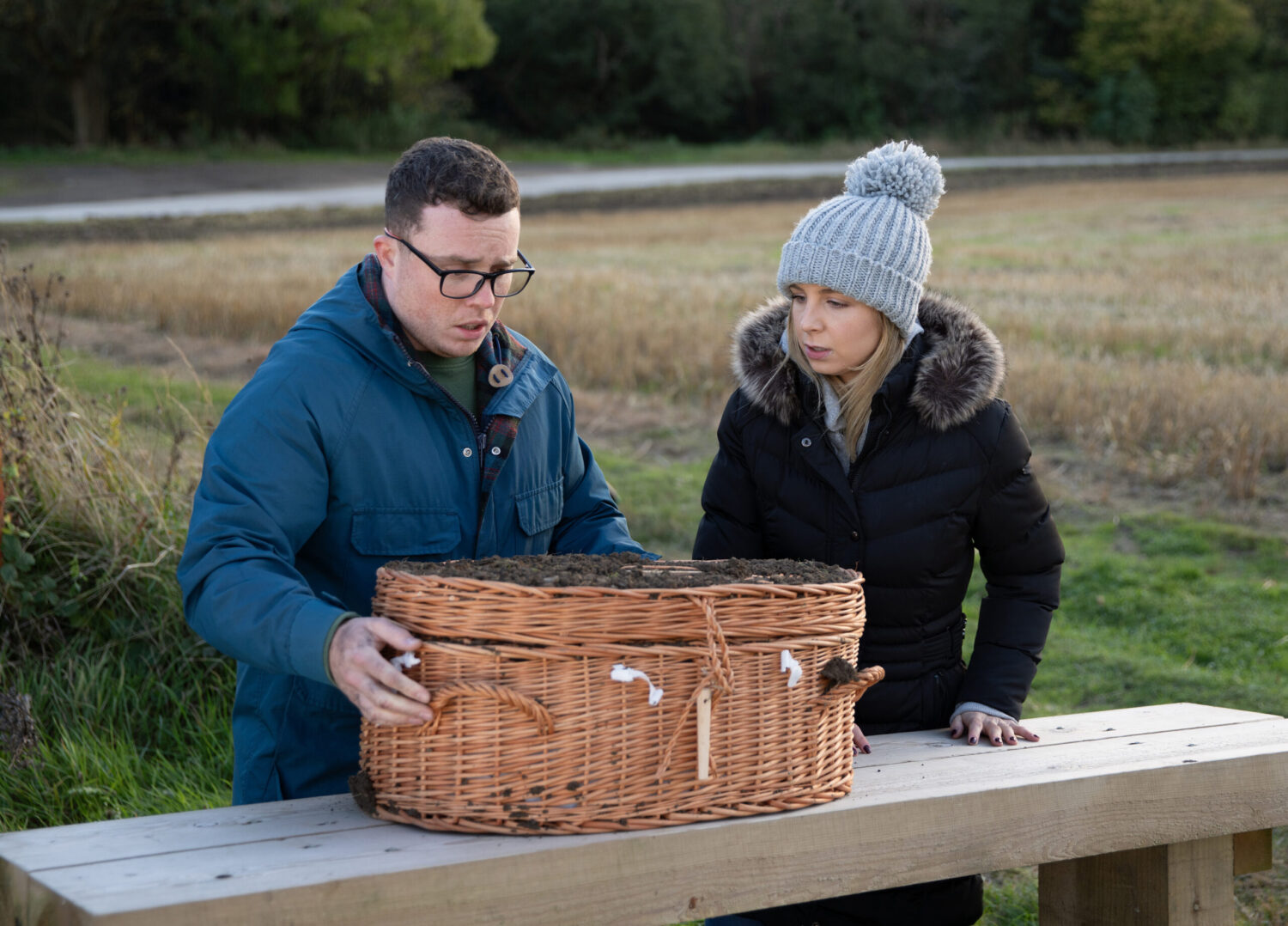 Vinny and Belle with the casket