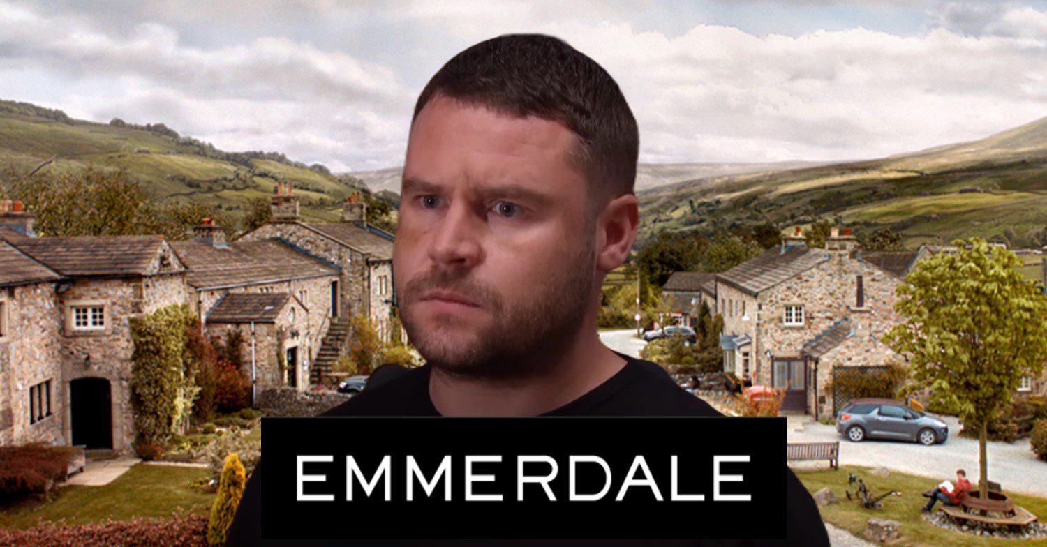 Aaron looking sullen on Emmerdale vs Soap logo and background (Credit: ITV/ED!)