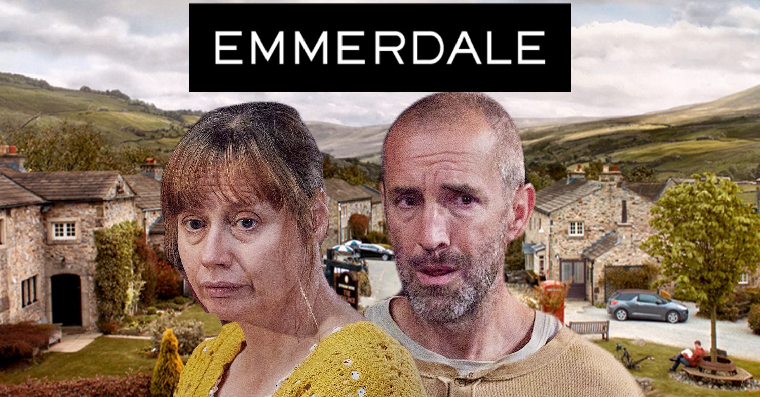 Emmerdale's Lydia, Sam, the Emmerdale logo and background of the Dales