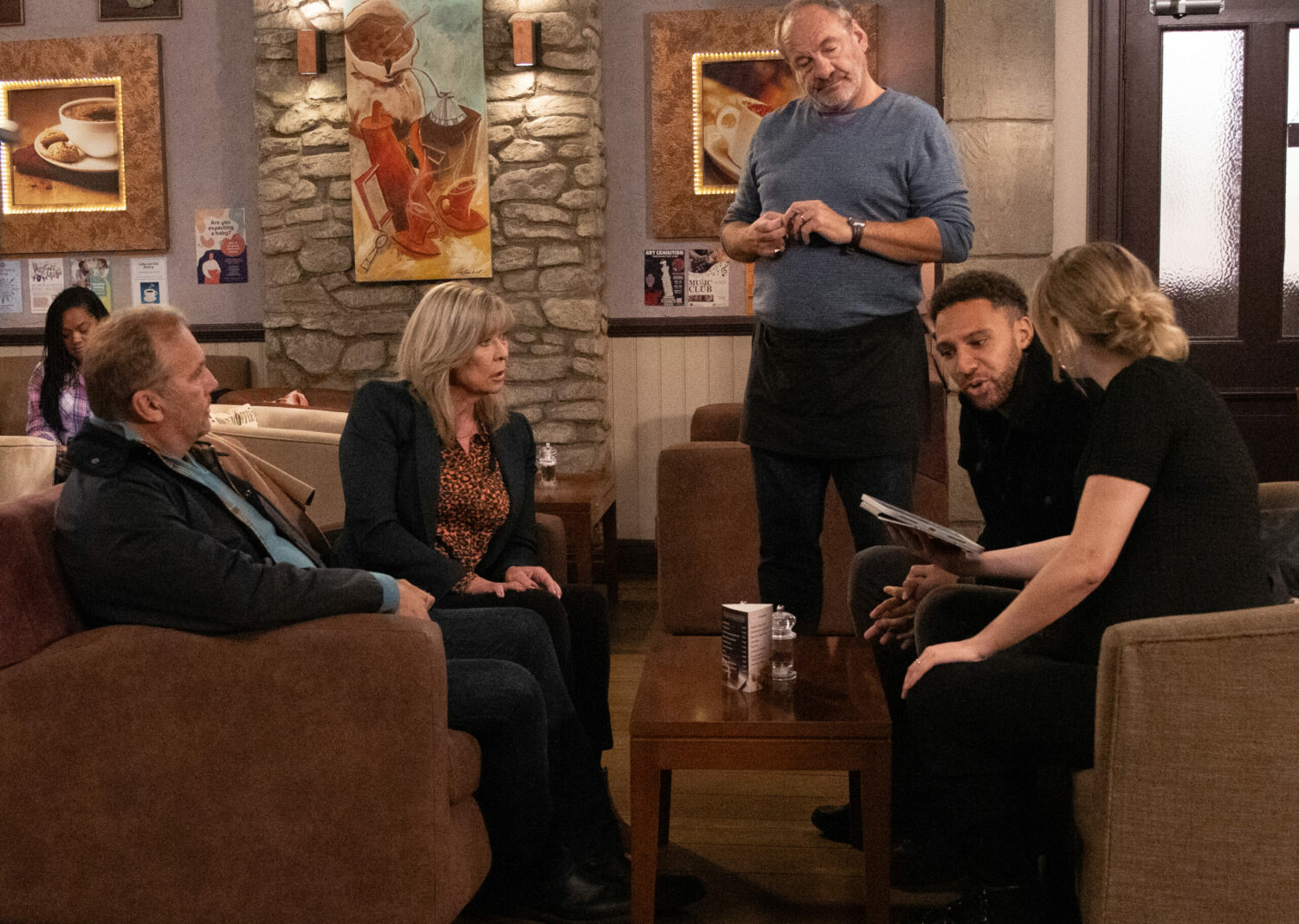 Will, Kim, Jimmy, Billy and Dawn look at ideas for a nursery in the cafe in Emmerdale spoilers