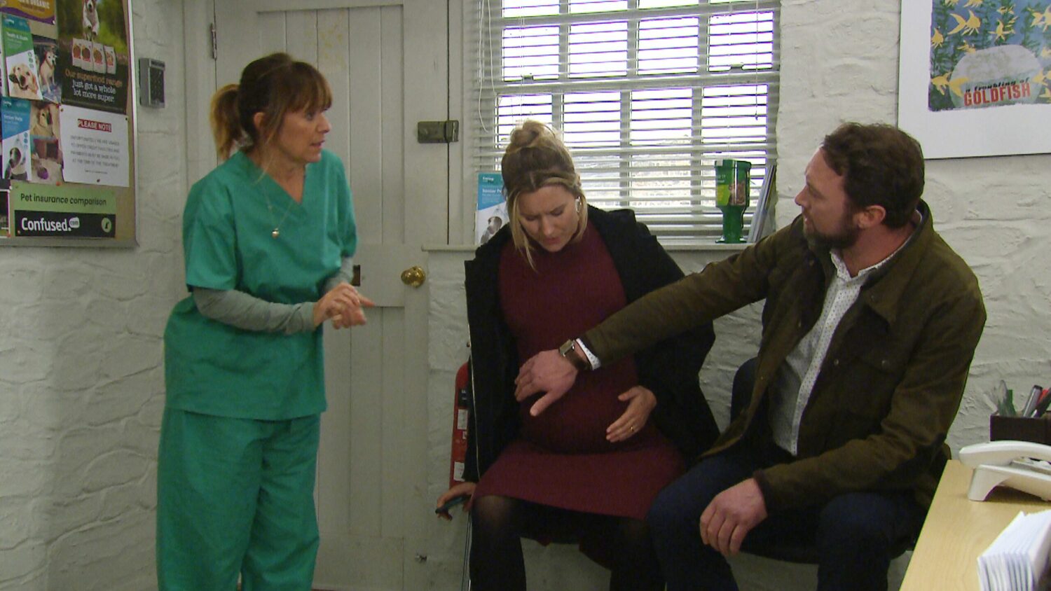 Rhona, Dawn and Liam are at the vets surgery