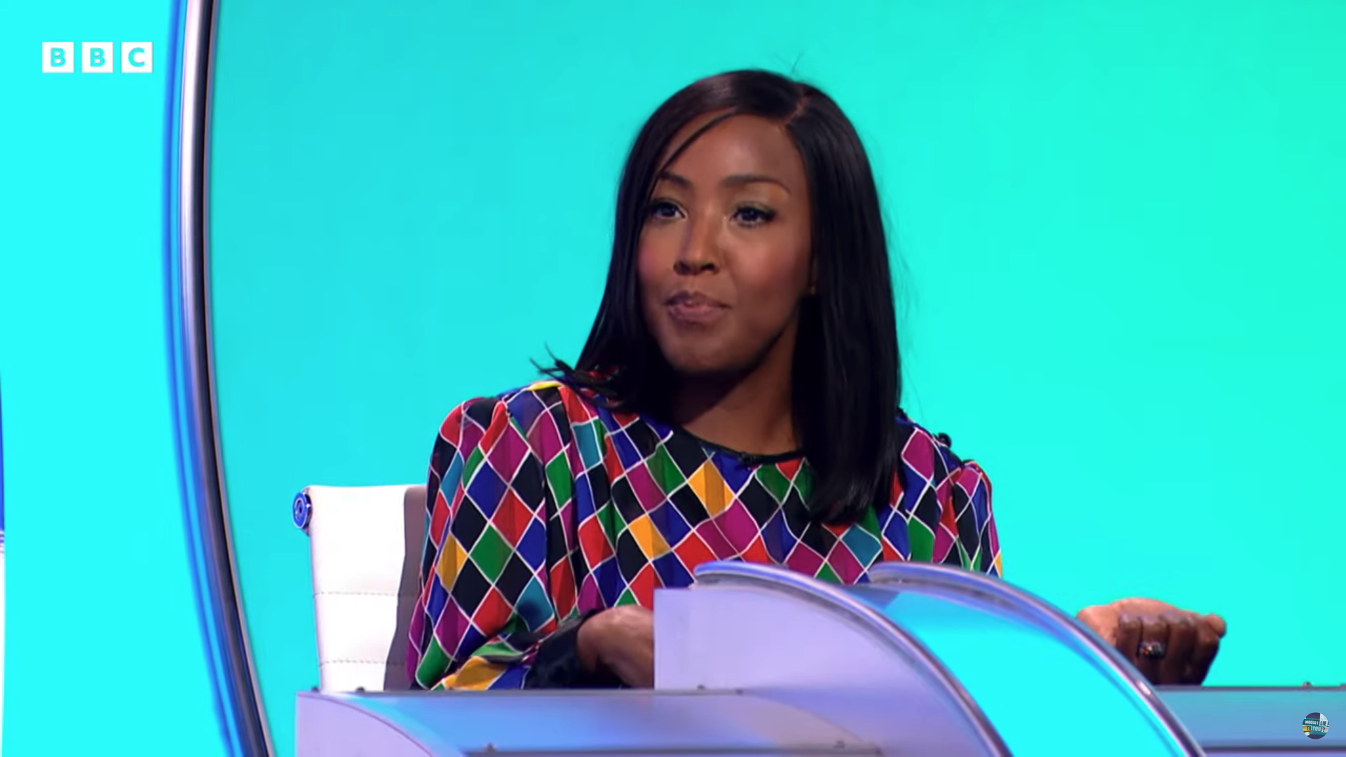 Angellica Bell speaking on a BBC panel show