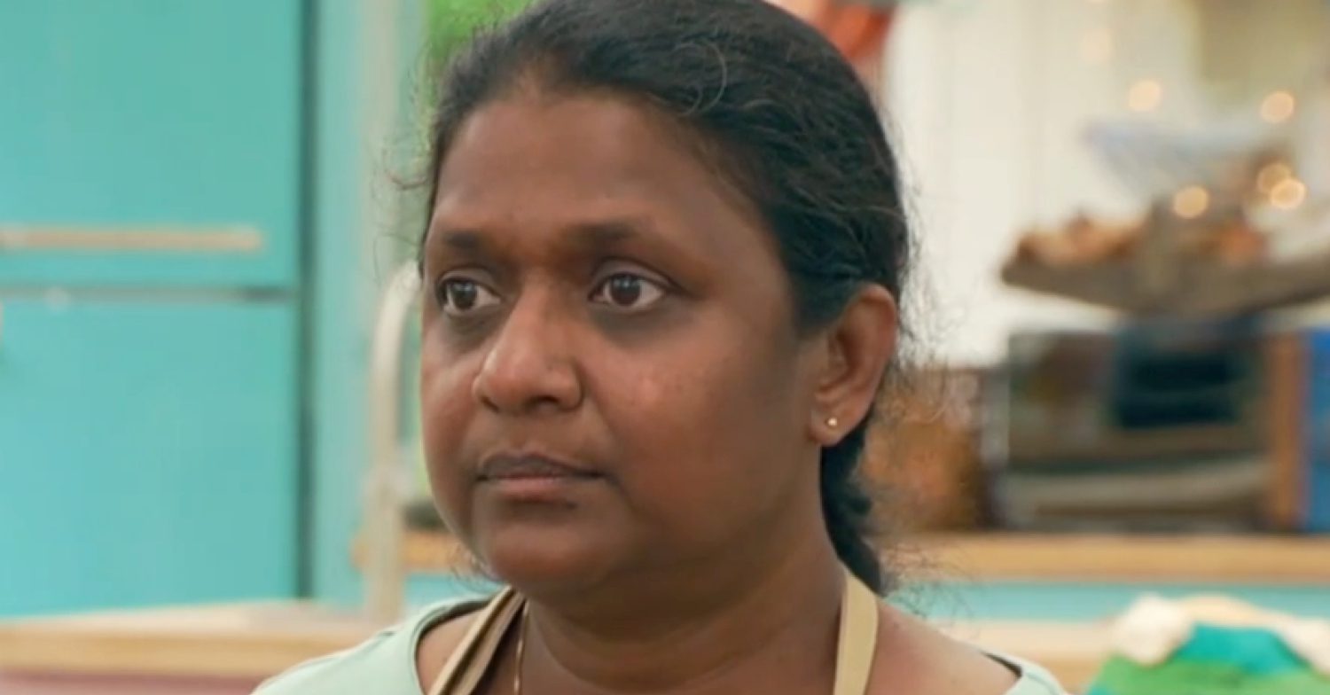Saku looks nervous on the Great British Bake Off