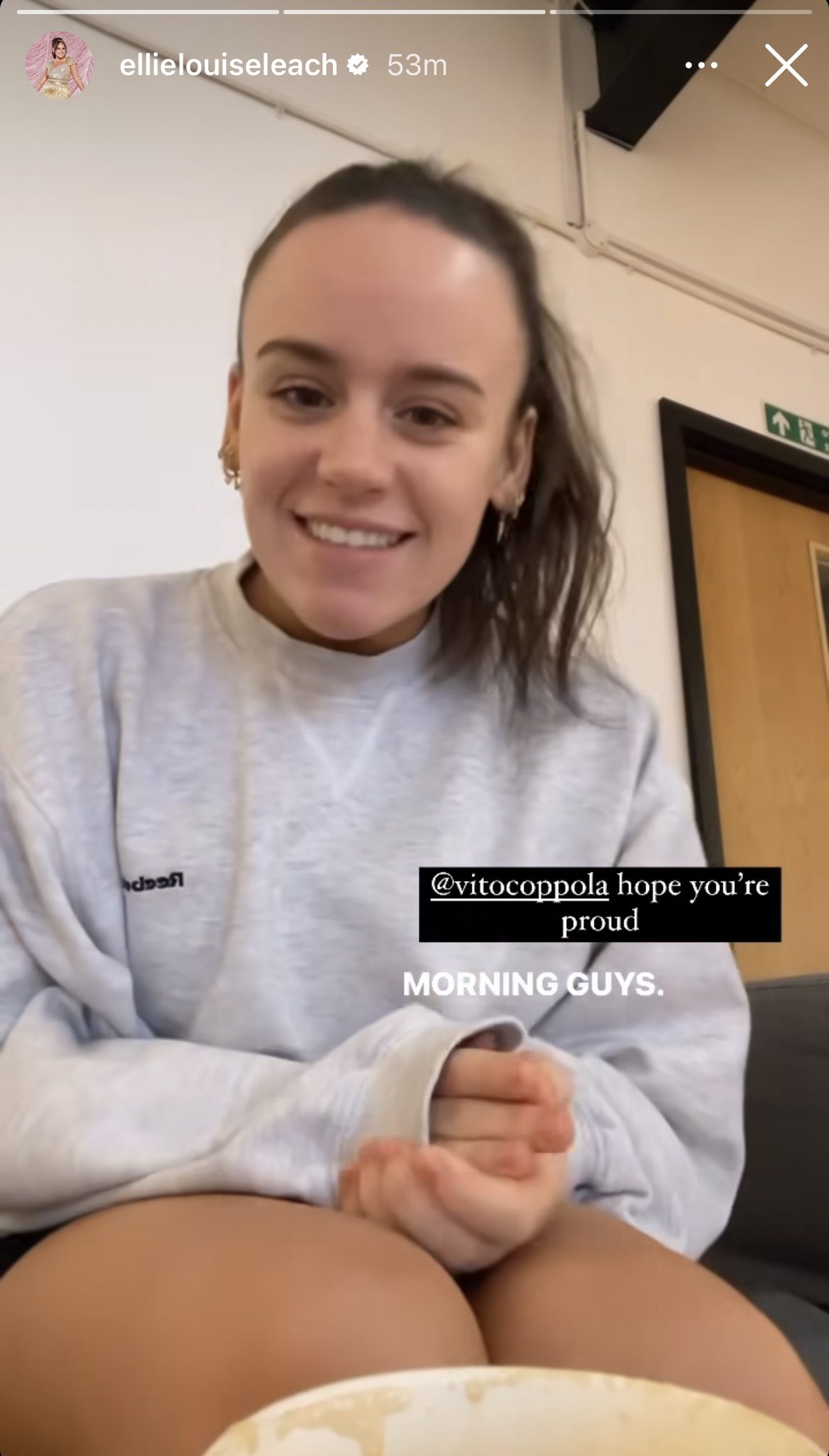 Ellie Leach smiling on her Instagram Story