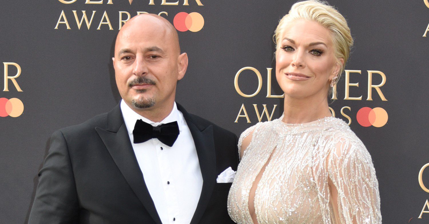 Hannah Waddingham posing on a red carpet with her ex