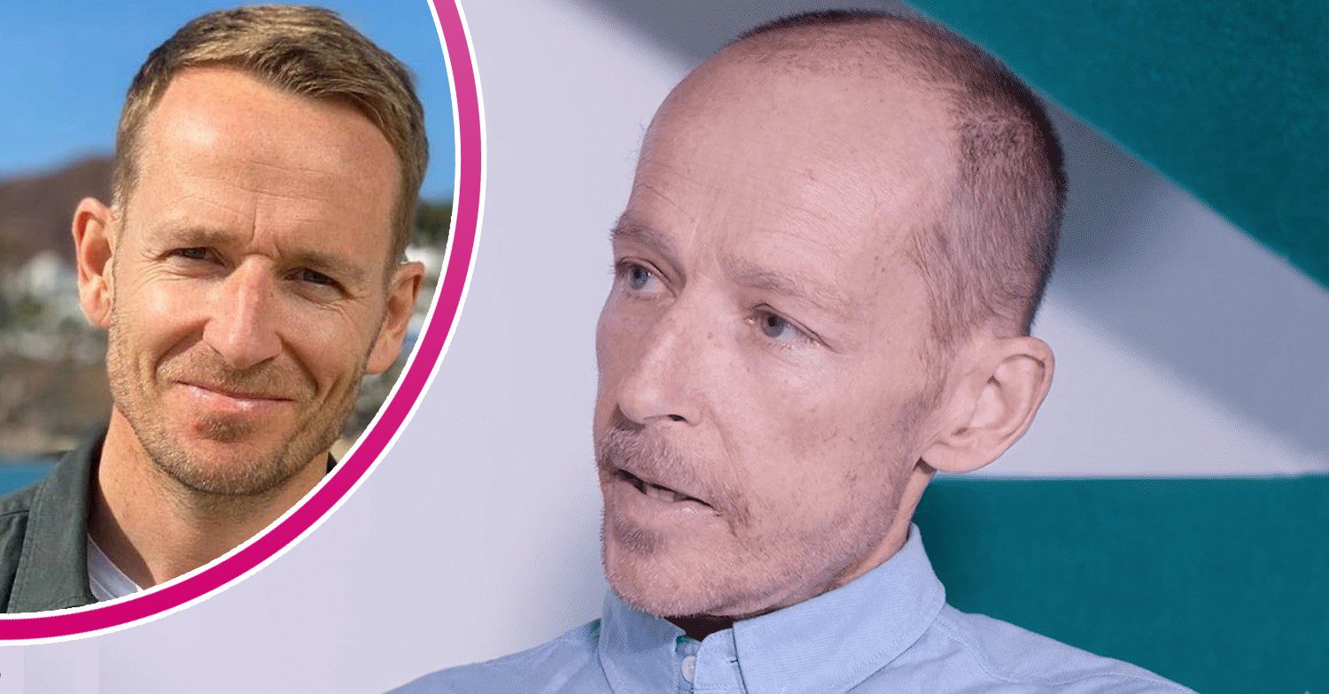 Jonnie Irwin talking on a podcast; inset, on a Place In The Sun (Credit: C4/YouTube/Composite: ED!)