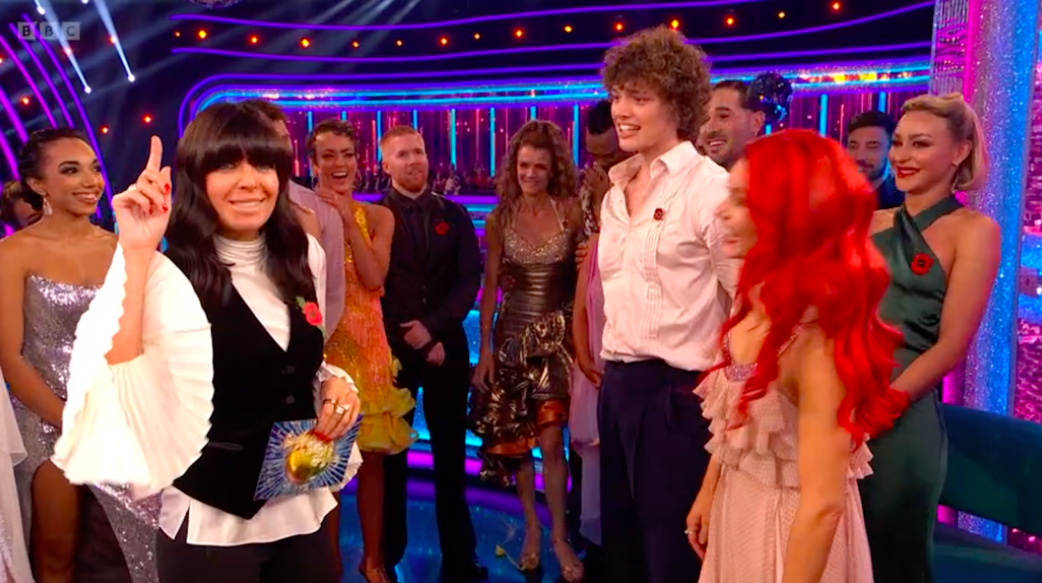 Claudia Winkleman points her finger during Strictly Come Dancing