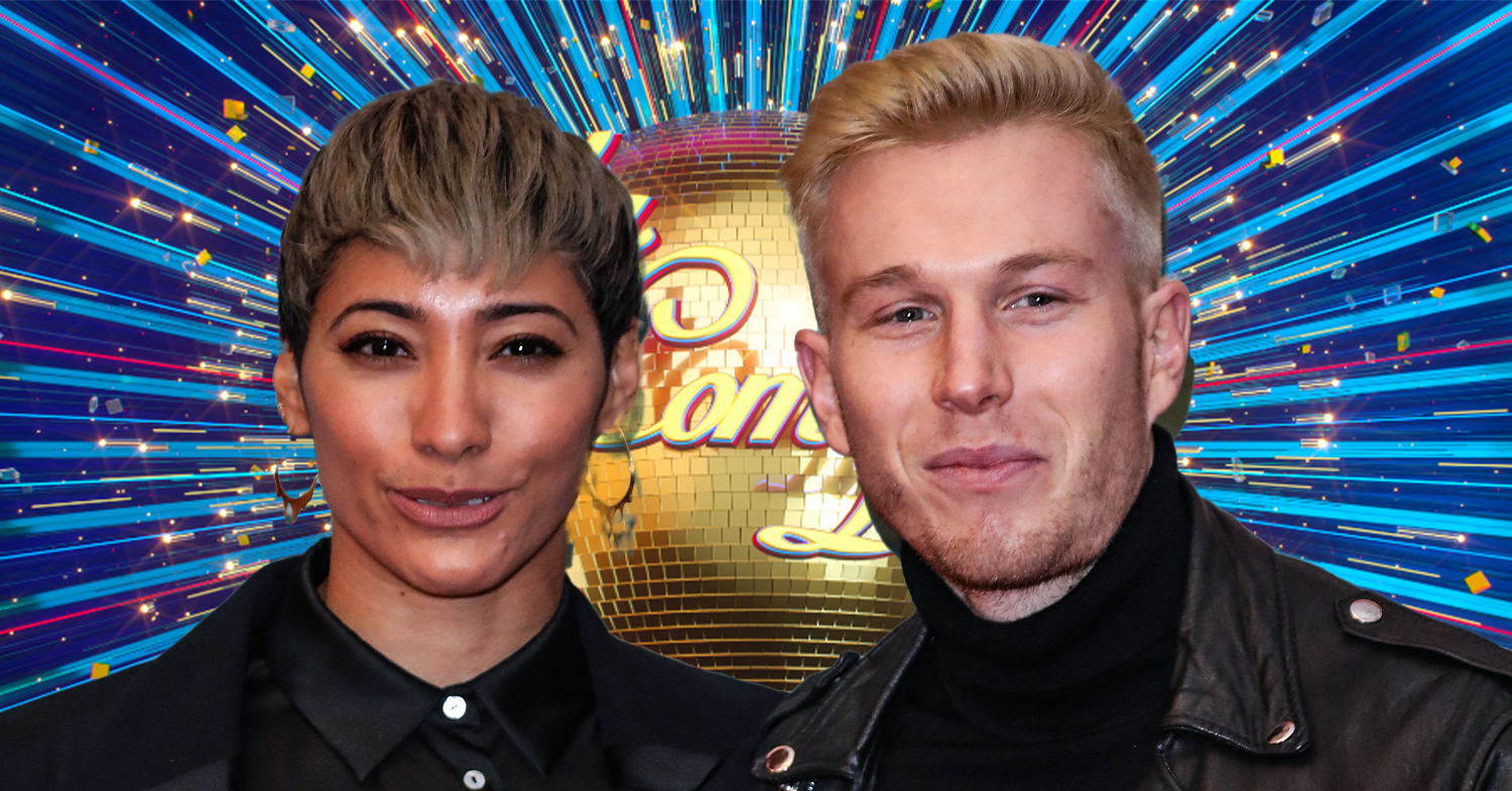 Karen Hauer and husband Jordan against the Strictly backdrop