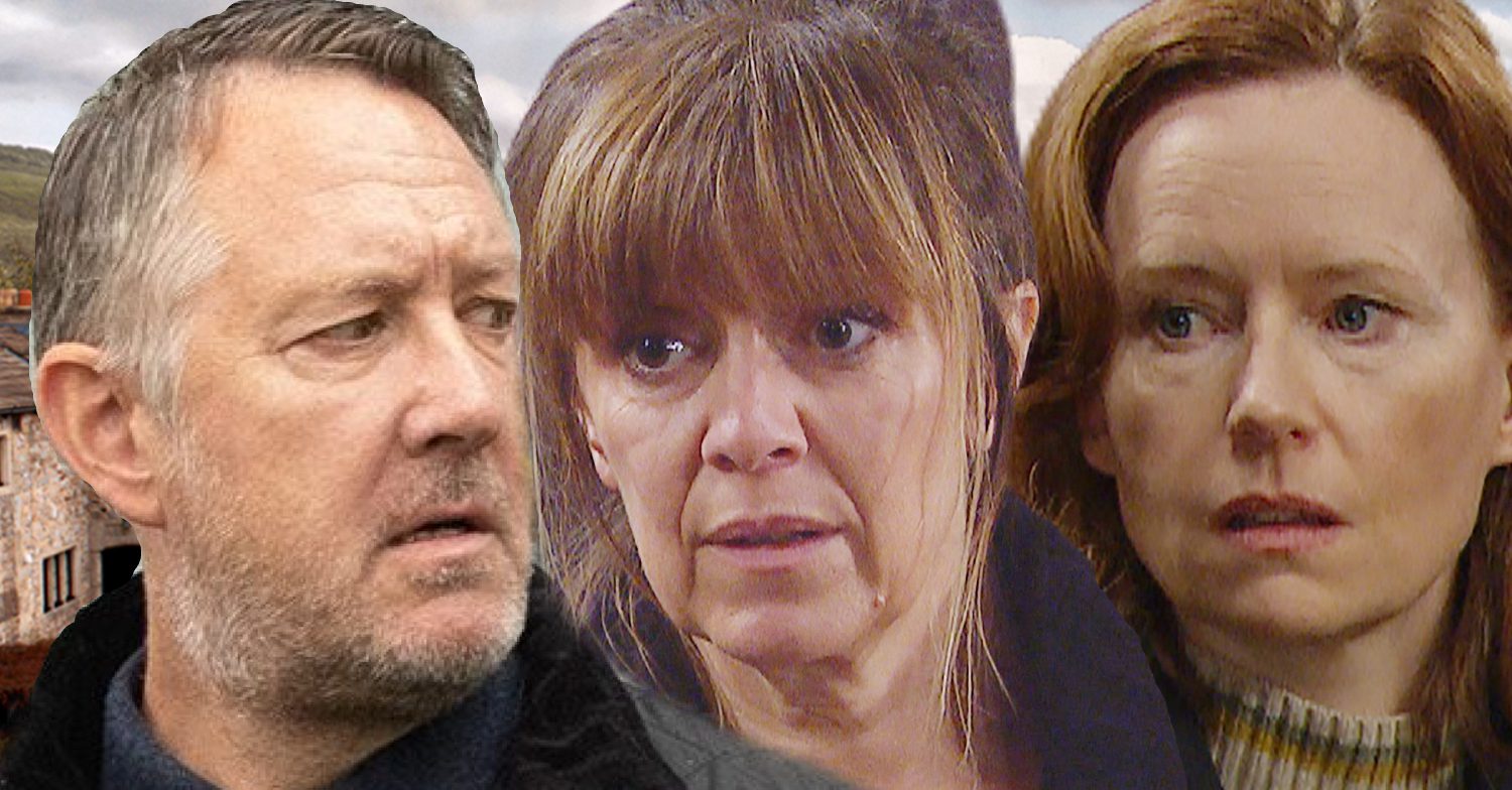 Emmerdale's Gus, Rhona, Lucy, the background of the Dales