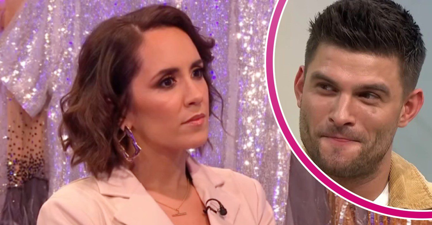 It Takes Two host Janette Manrara looking shocked; instet, husband Aljaz smiling (Credit: BBC/Composite: ED!)