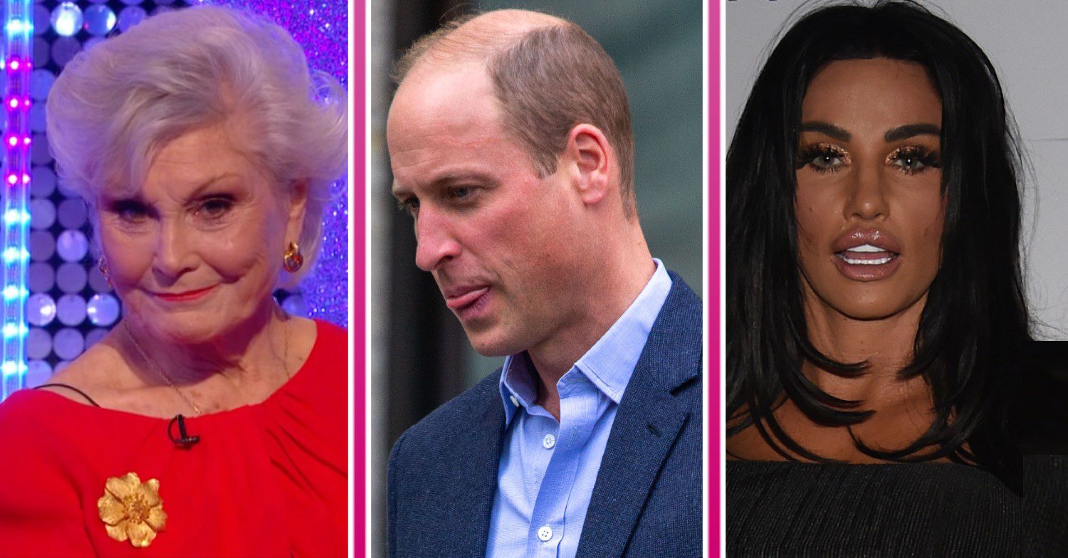 Celebs - Angela Rippon grimaces, Prince William licks his lips, Katie Price pouts