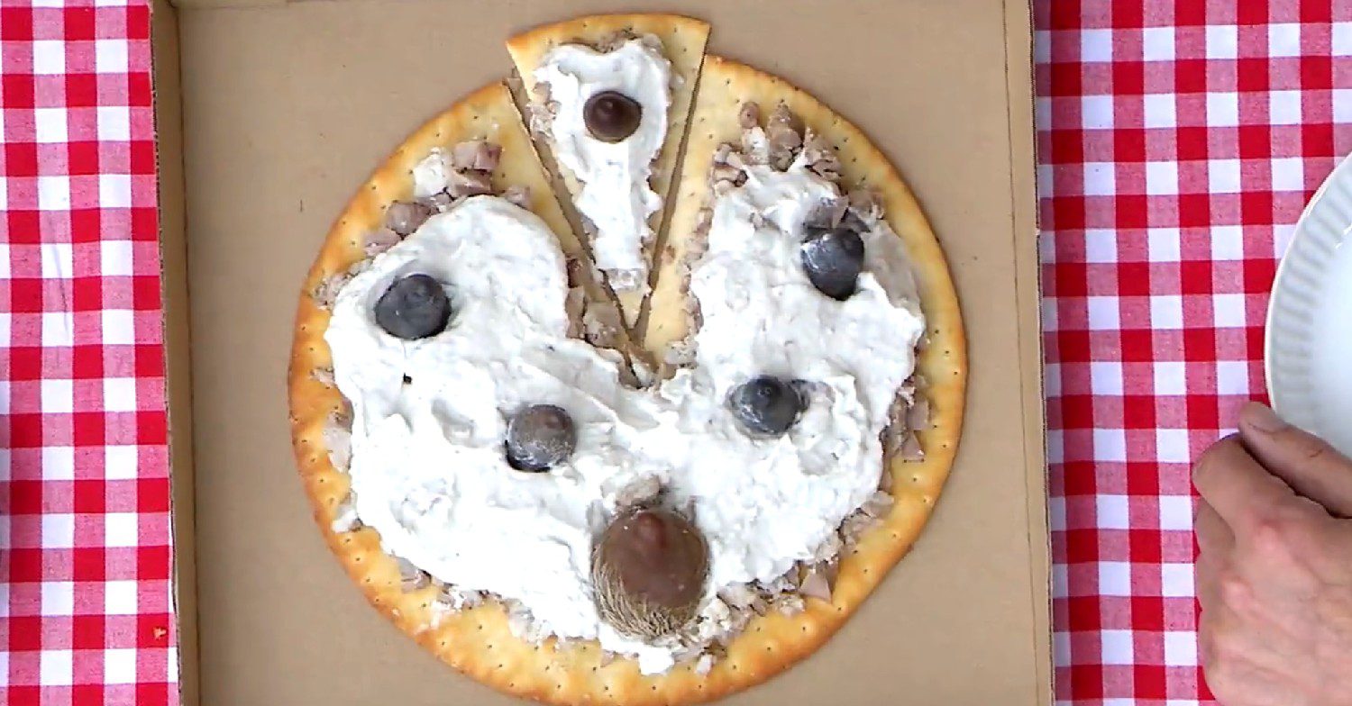 A pizza during an eating trial on I'm A Celebrity 