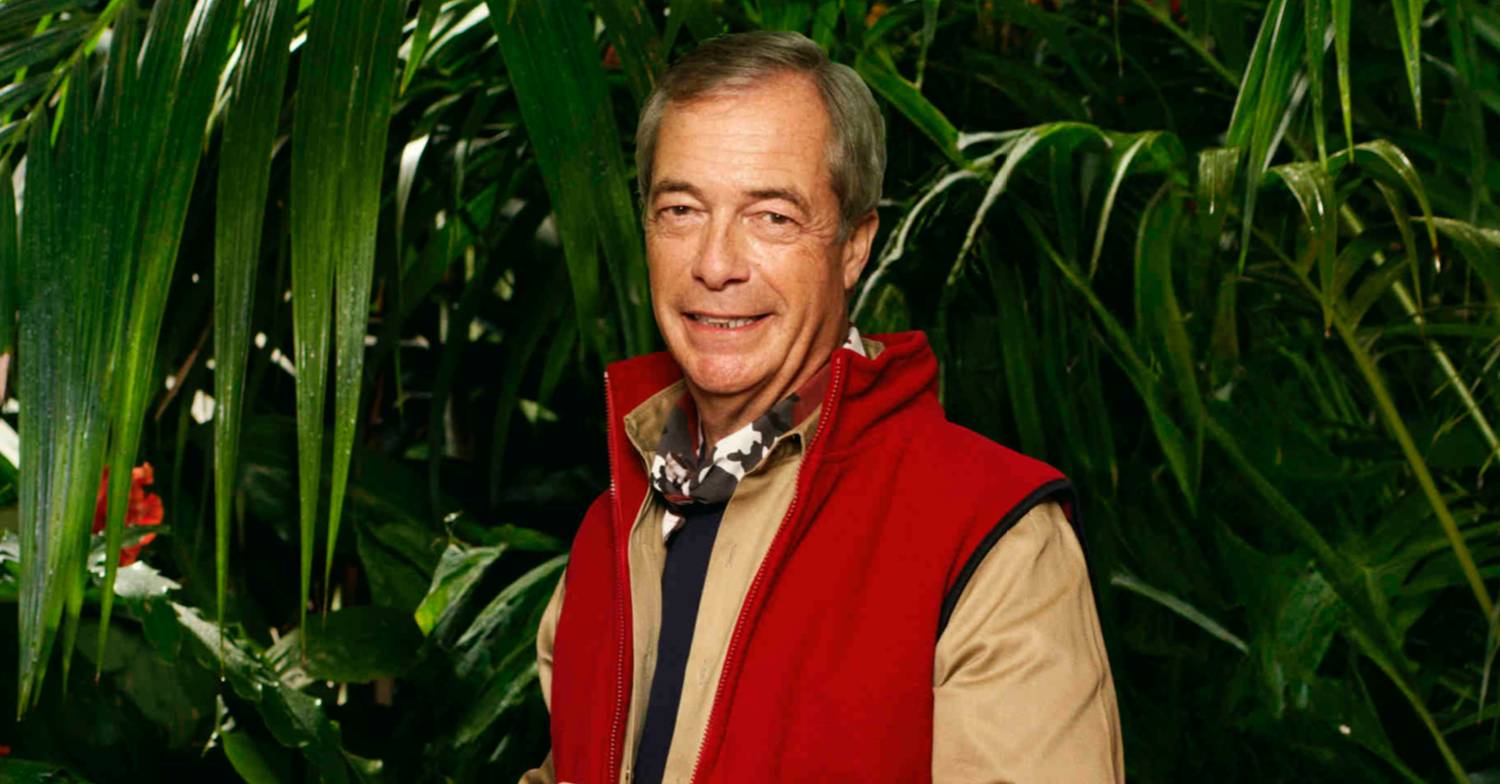 Nigel Farage poses in their I'm A Celebrity campmate costume