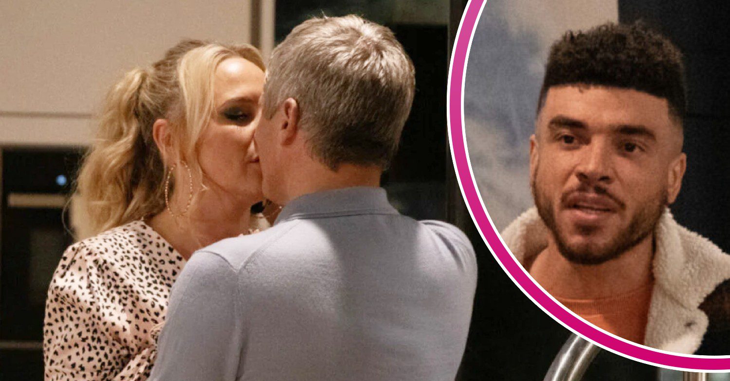 Caleb and Tracy kissing; inset, Nate looking shocked (Credit: ITV/Composite: ED!)