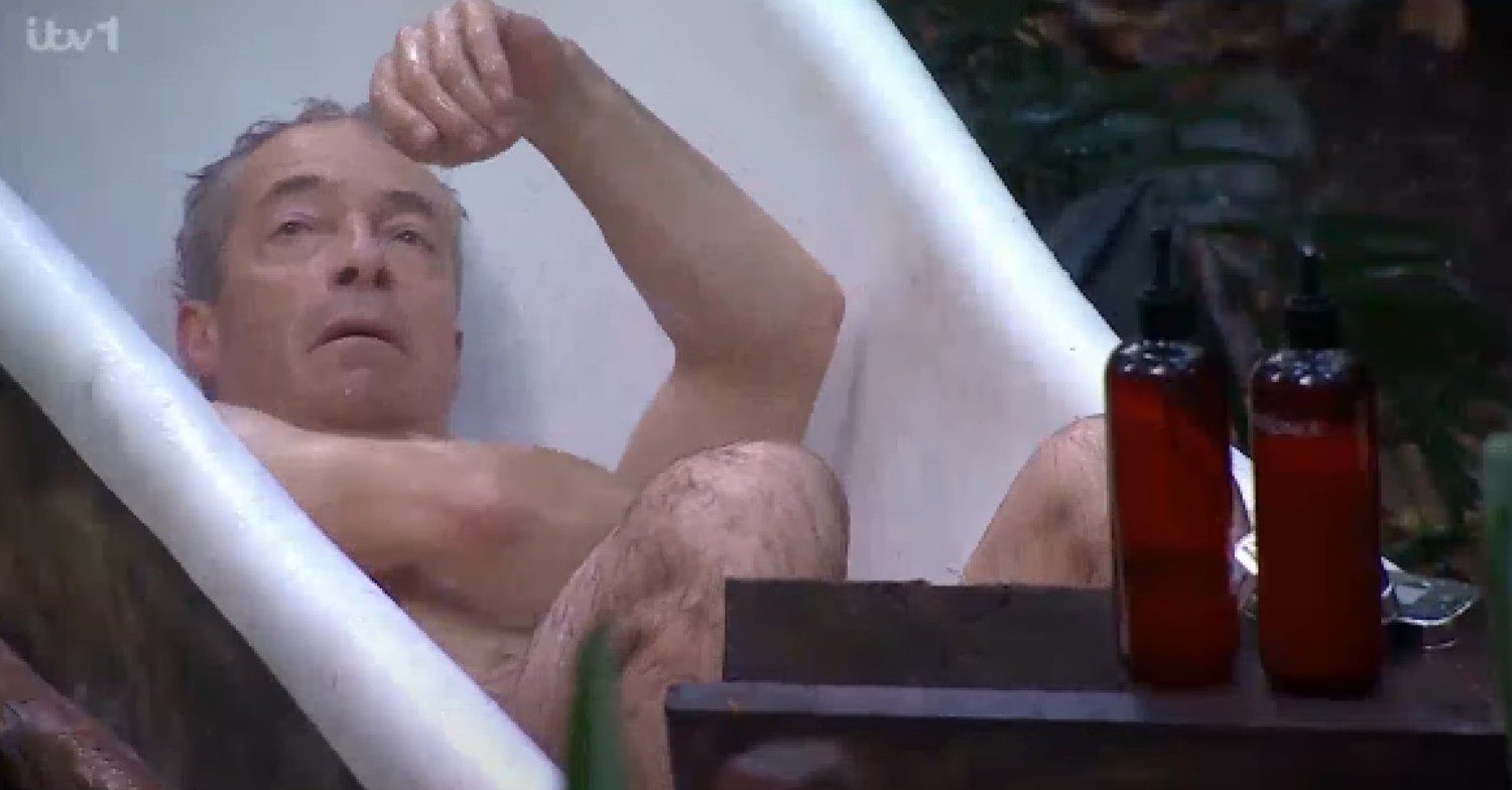 Nigel Farage in the jungle shower on I'm A Celebrity