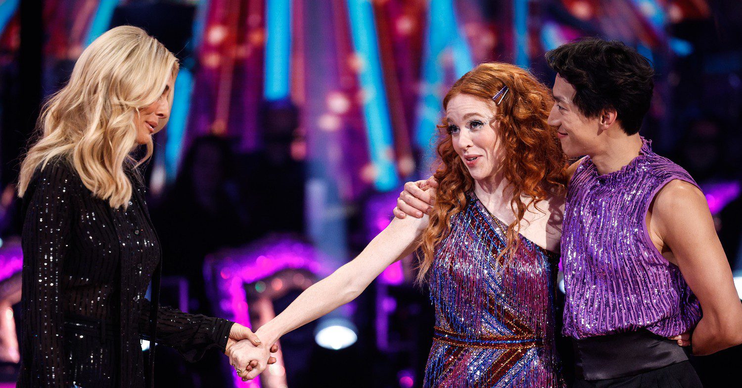 Tess Daly with Angela Scanlon and Carlos Gu on Strictly