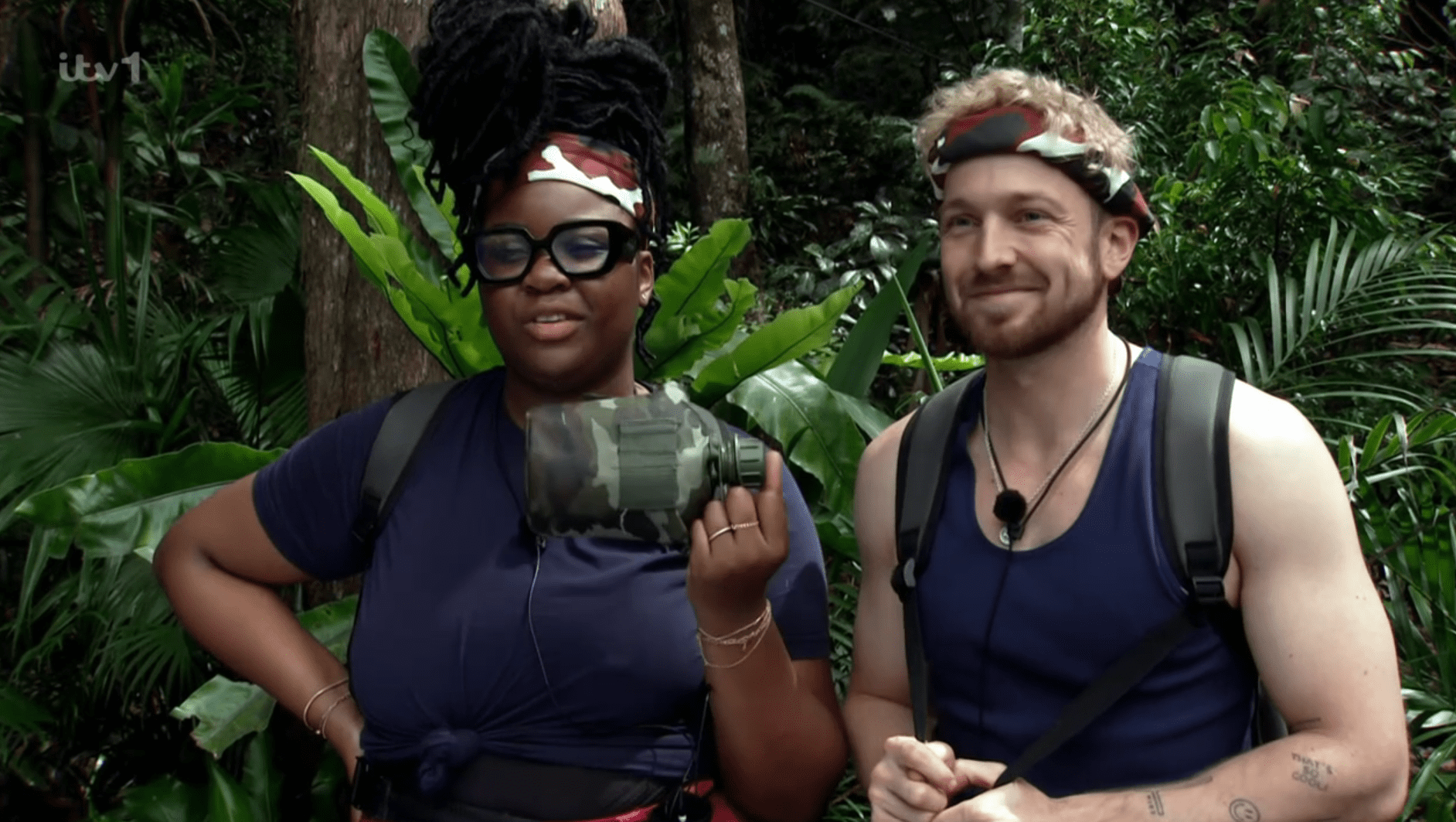 Nella and Sam smile before going to do the trial on I'm A Celebrity