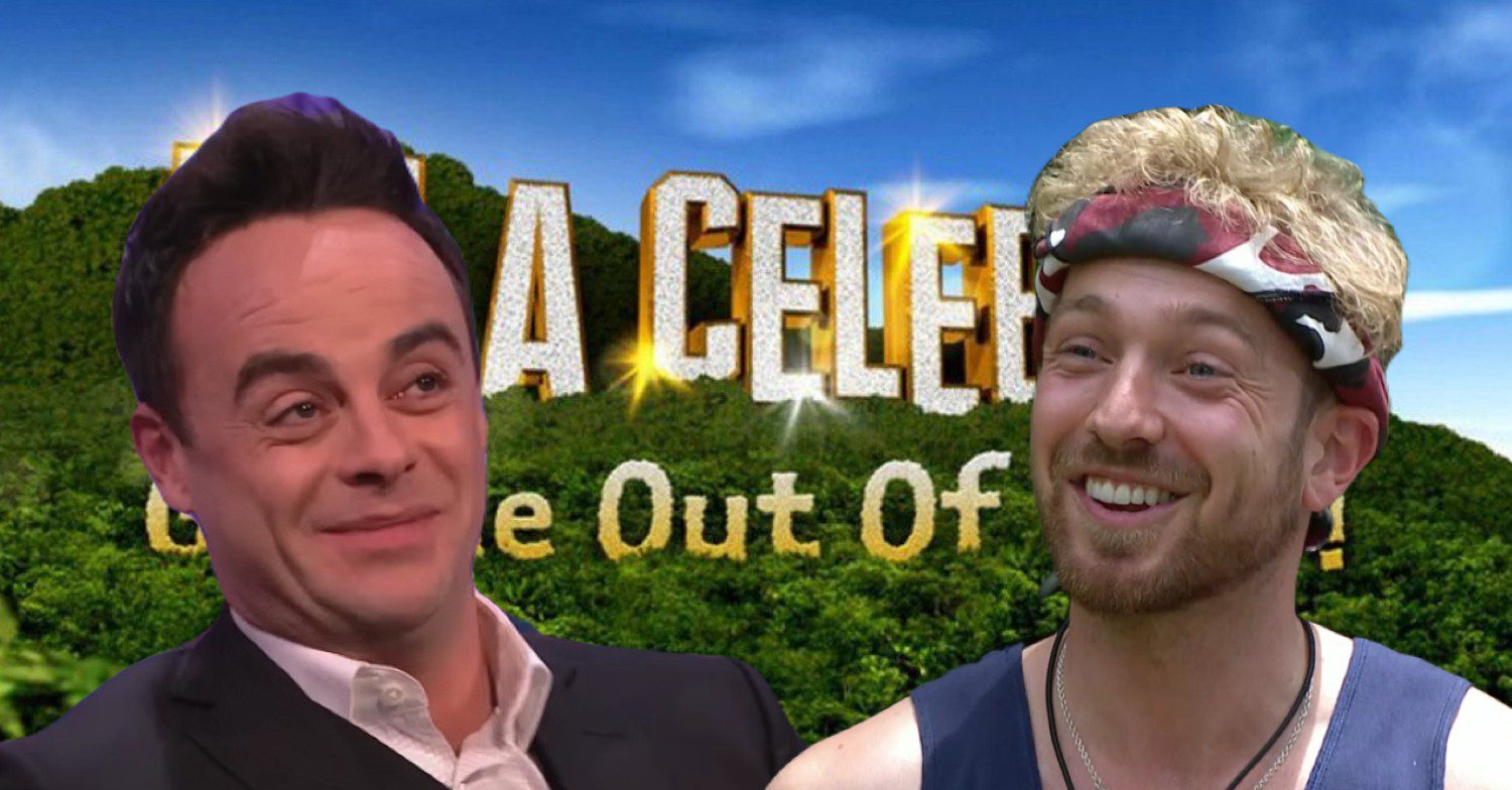 Ant and Sam with the I'm A Celeb logo