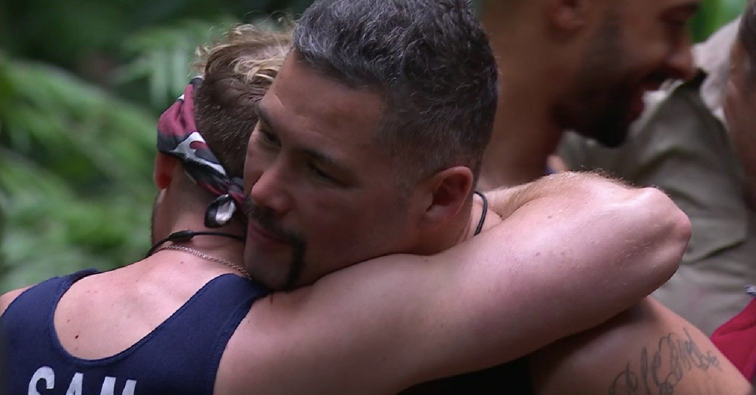 Sam hugging Tony on I'm A Celeb