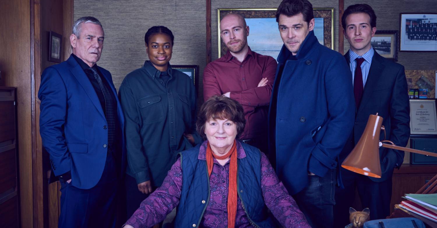 Brenda Blethyn, who plays DCI Vera Stanhope, lines up alongside other cast members