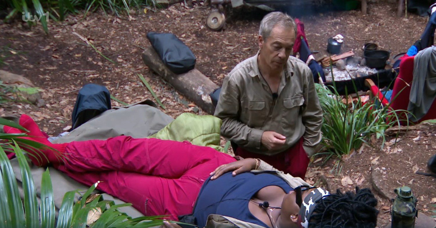 Nigel Farage and Nella Rose arguing on I'm A Celebrity