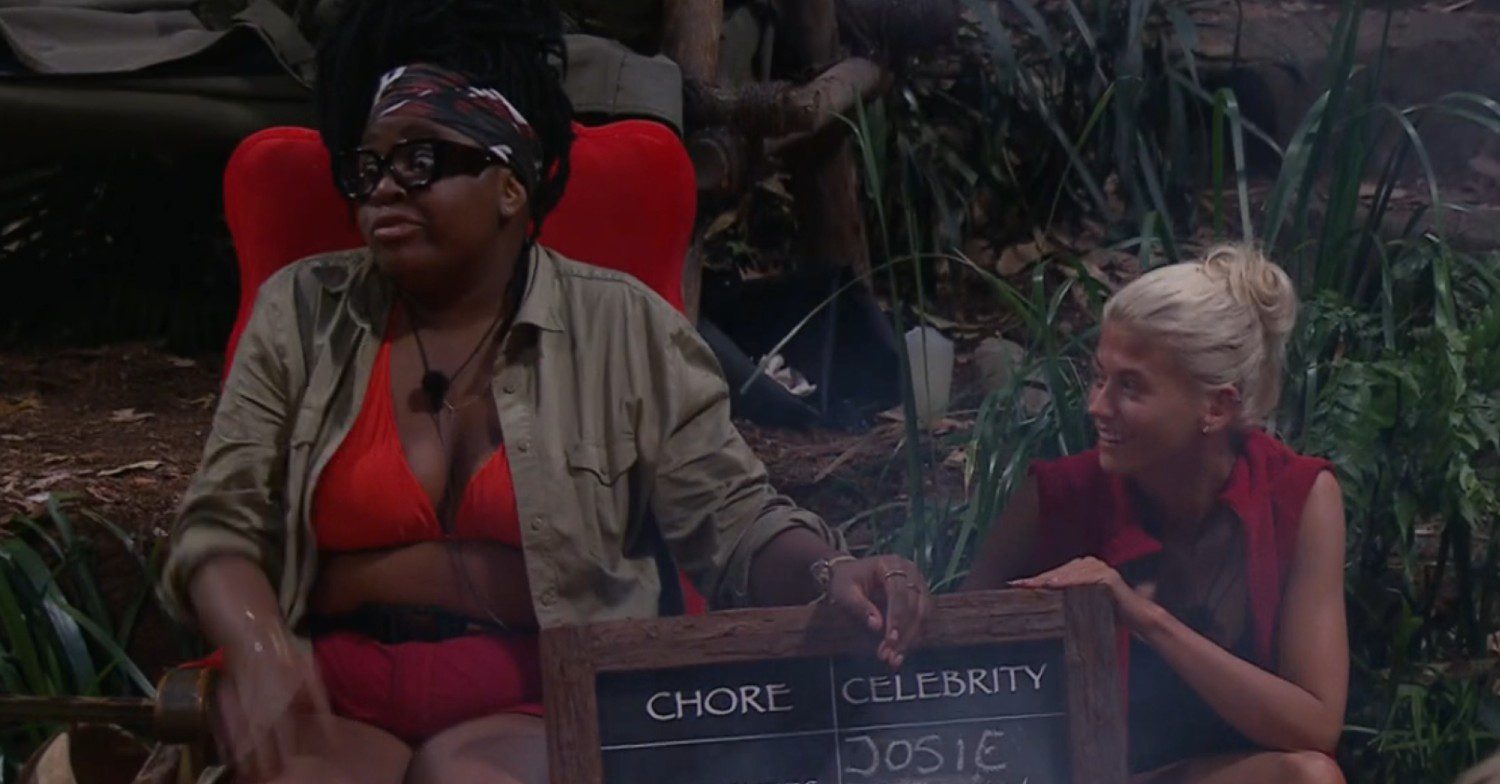 I'm A Celebrity: Nella and Danielle sitting in camp