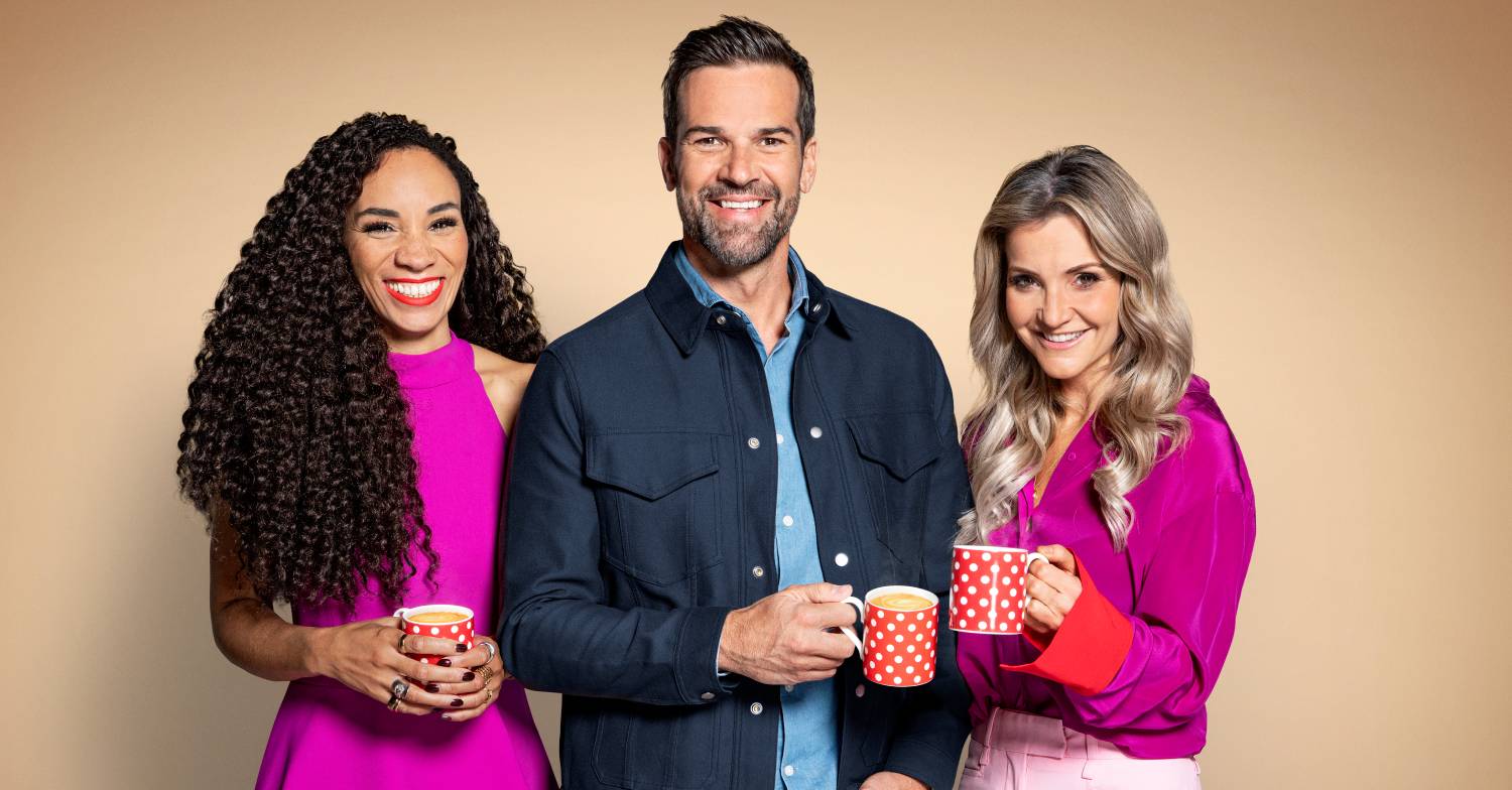 Michelle Ackerley, Gethin Jones, and Helen Skelton line up