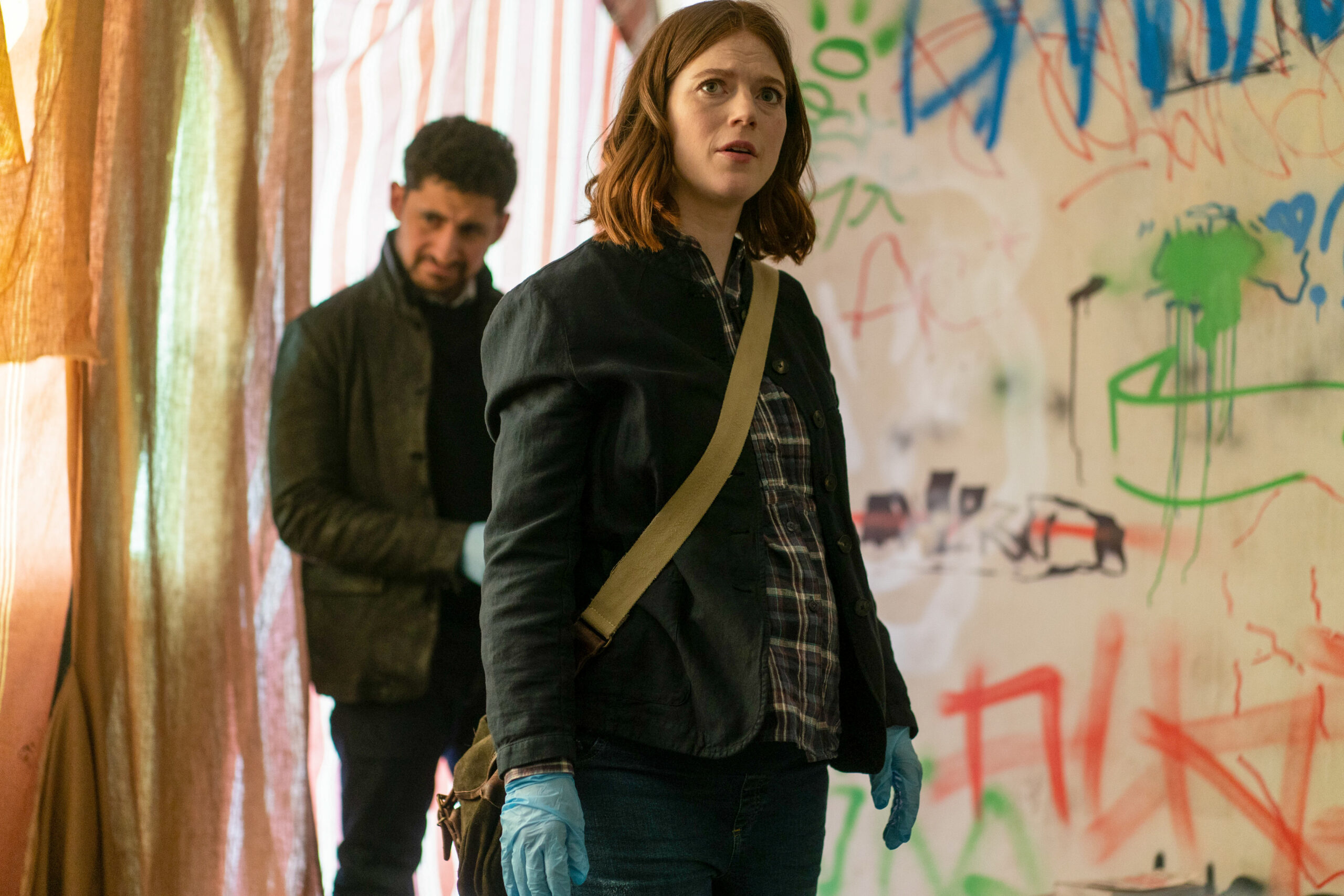 Rose Leslie as pregnant Kirsten in Vigil