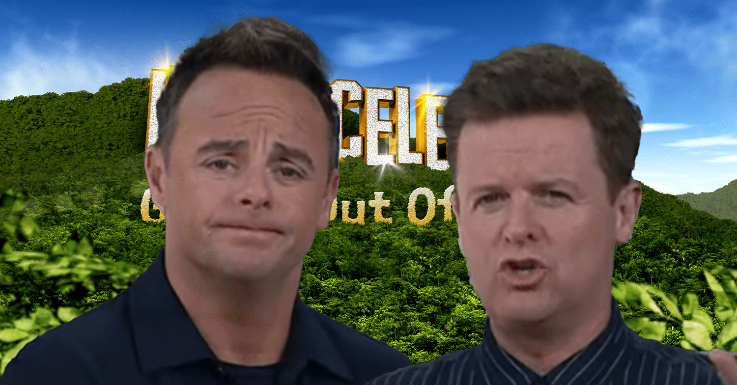 Ant and Dec against the I'm A Celebrity logo