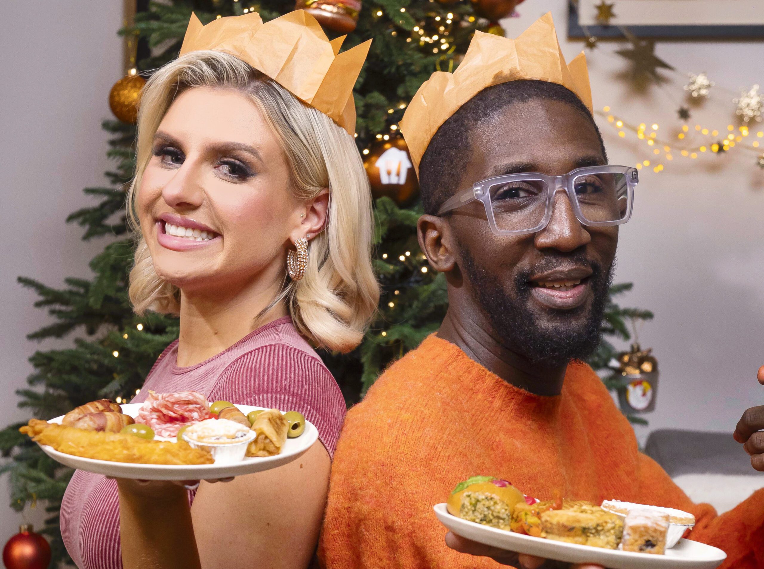 Chloe Burrows and Specs Gonzalez eating Christmas dinner