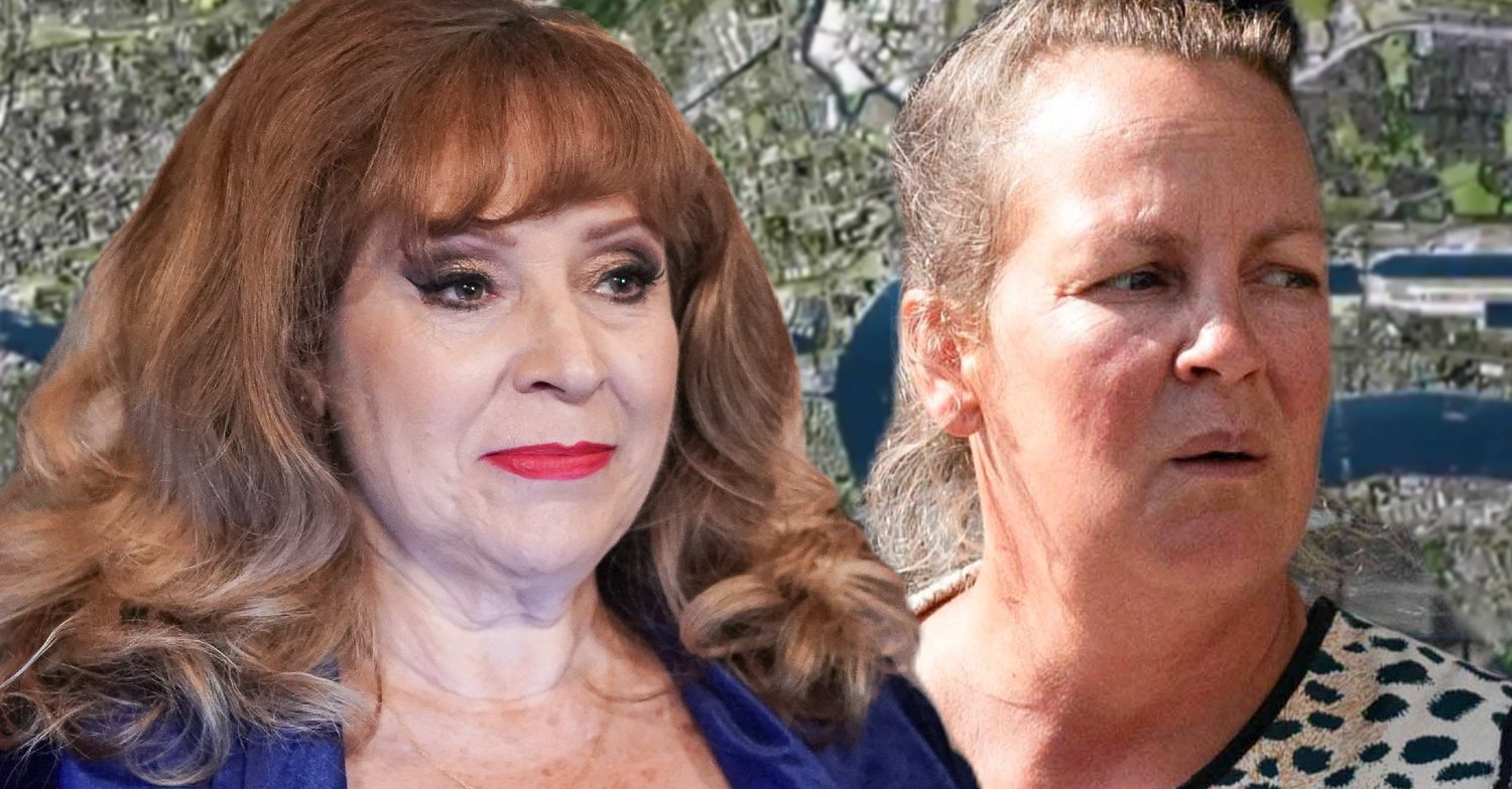 EastEnders' Elaine, Karen, the background of the Thames