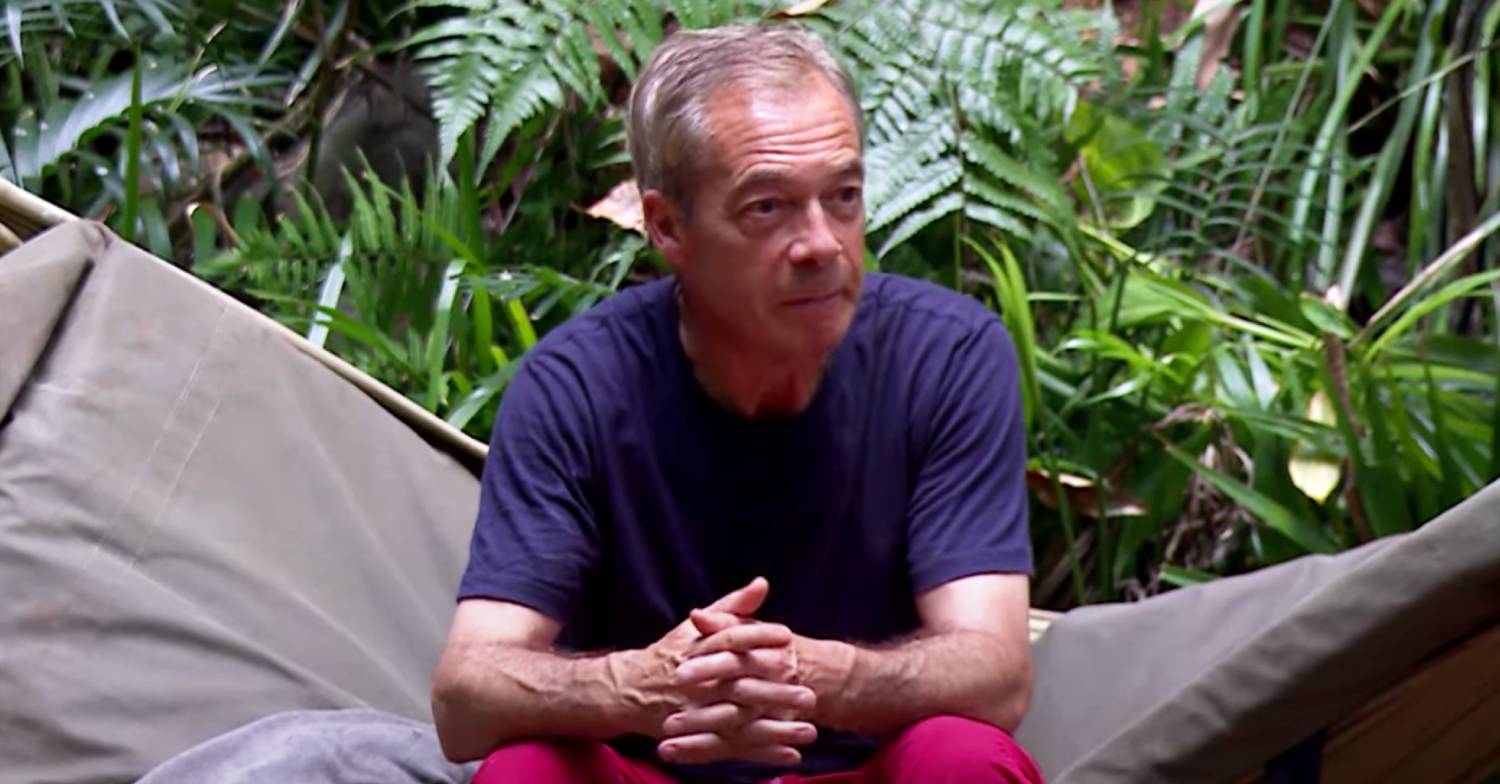 I'm A Celeb contestant Nigel Farage sits in camp