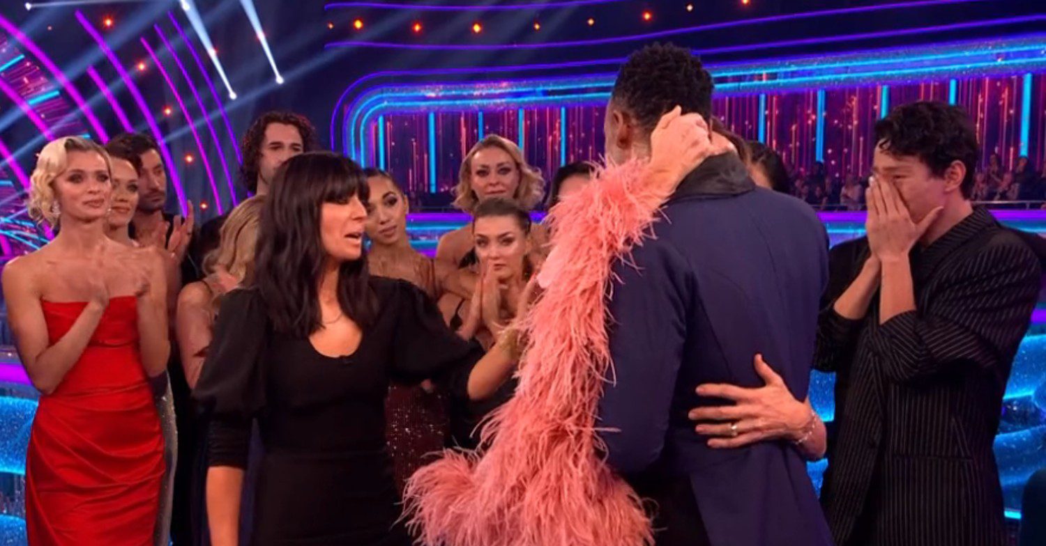 Claudia and the pros look on as Johannes hugs Annabel