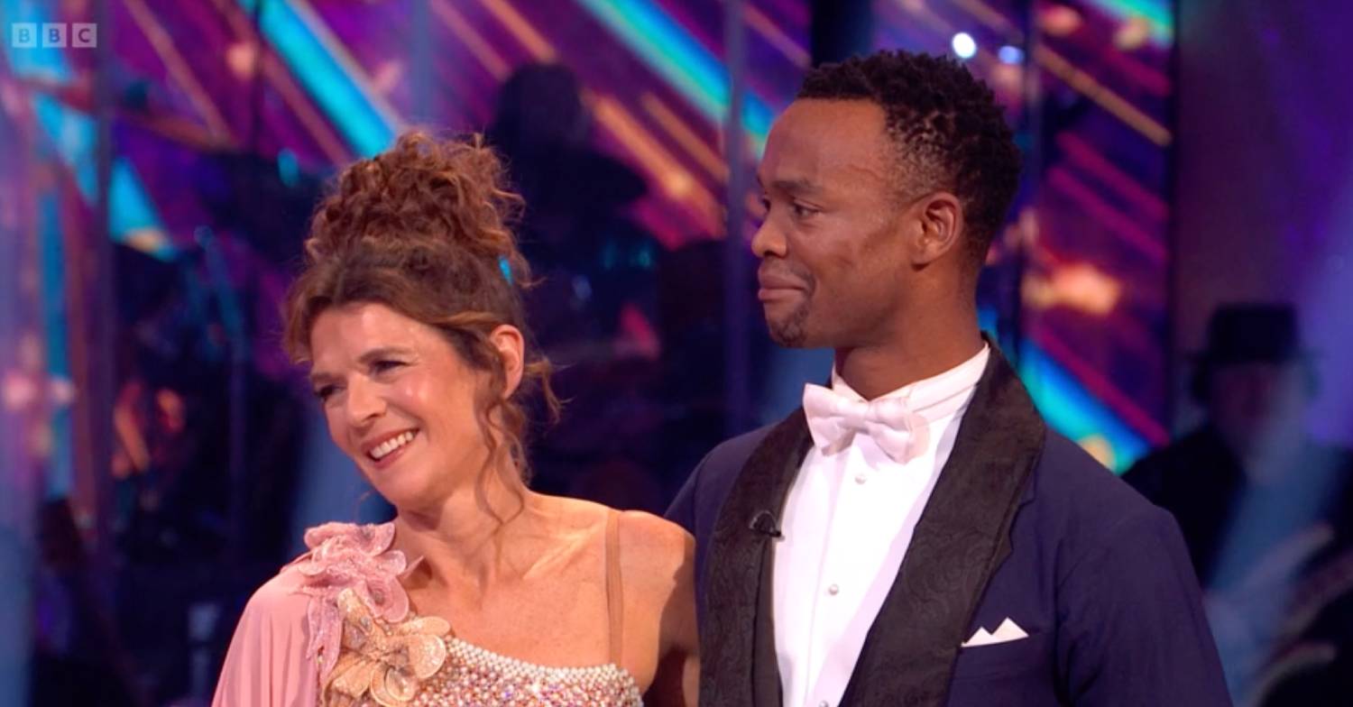 Annabel Croft smiles, Johannes Radebe looks emotional