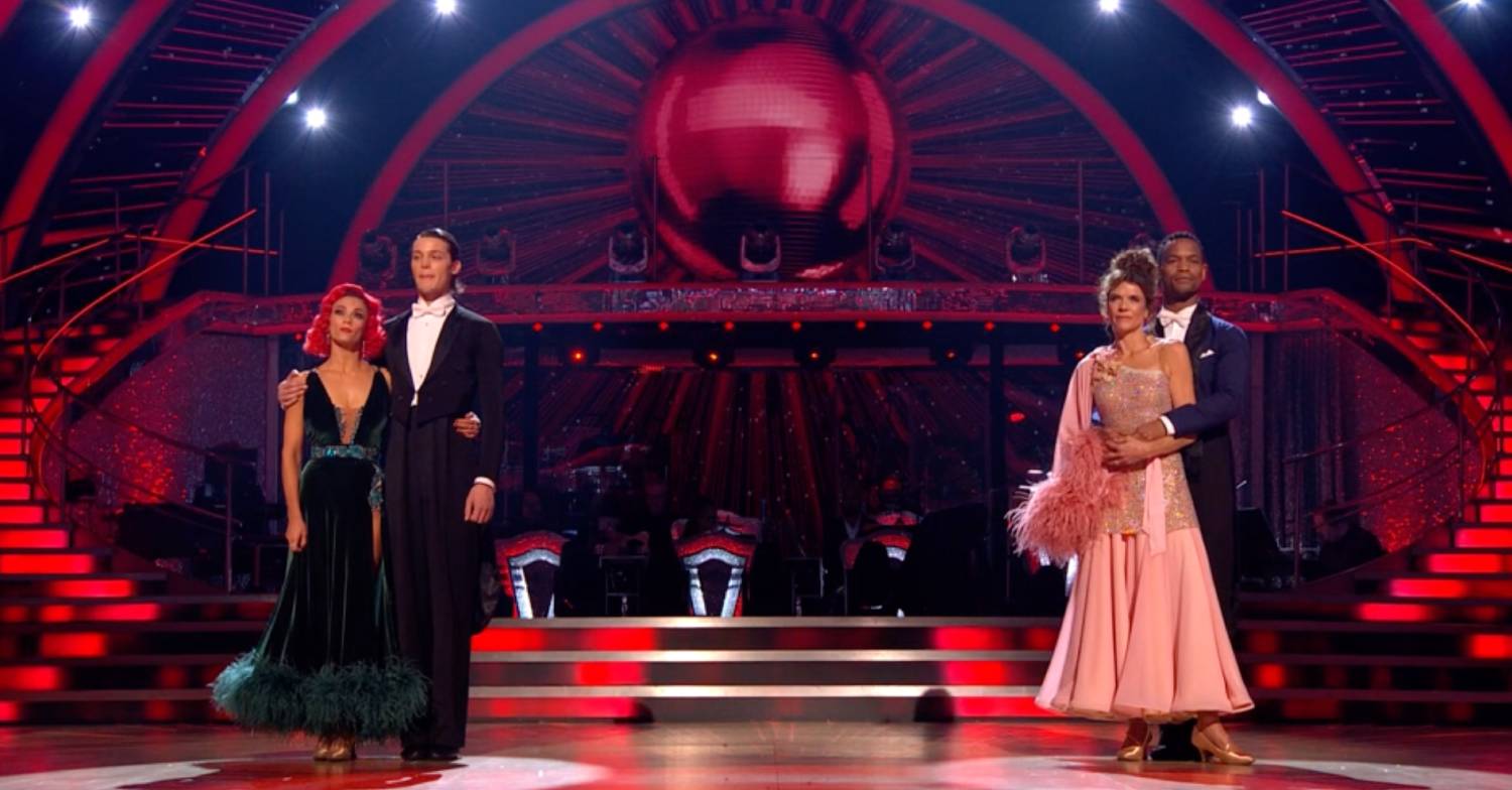 Annabel Croft and Johannes Radebe wait for the dance off results