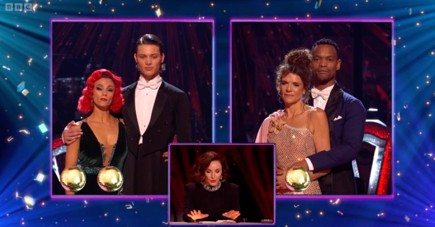 Annabel Croft and Johannes Radebe wait for the dance off results