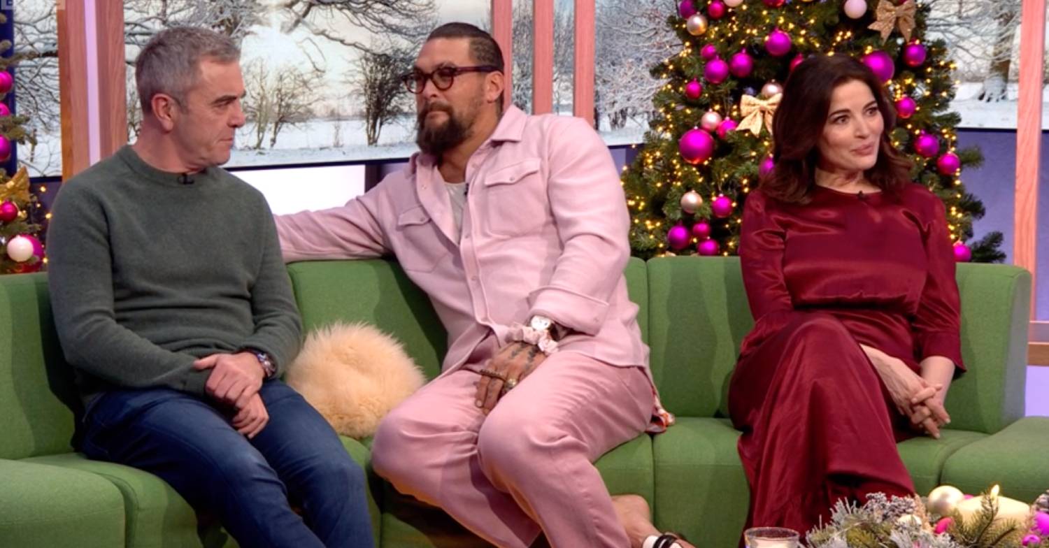 The One Show guest Jason Momoa looks towards James Nesbitt