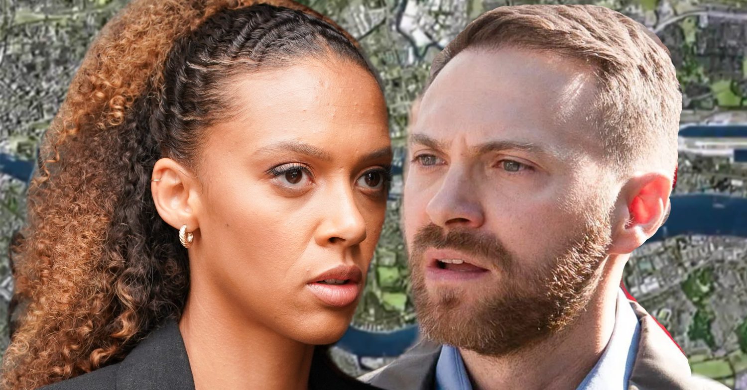 EastEnders' Gina, Dean, the background of the Thames