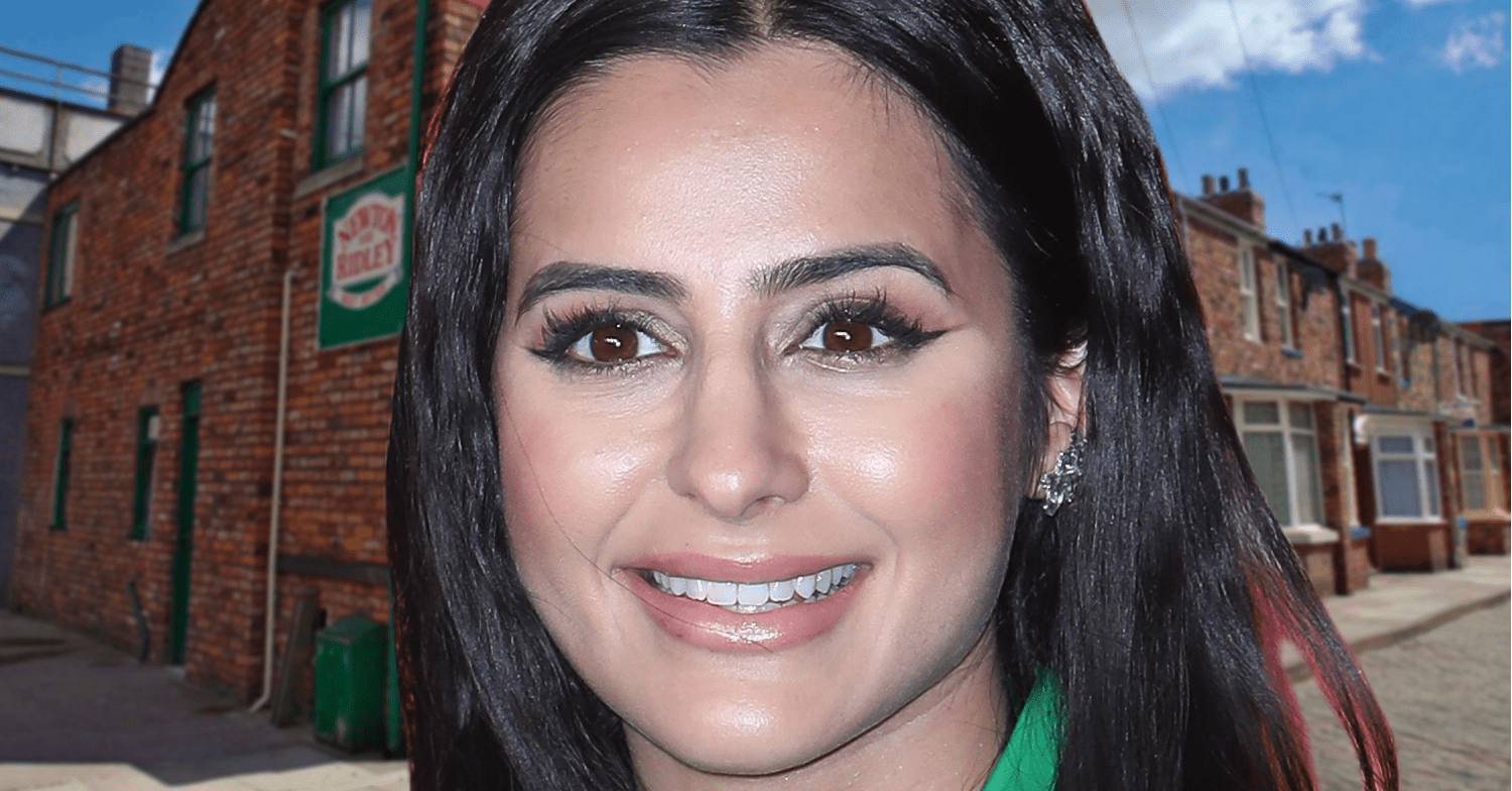 Sair Khan smiles on the Coronation Street background in comp image